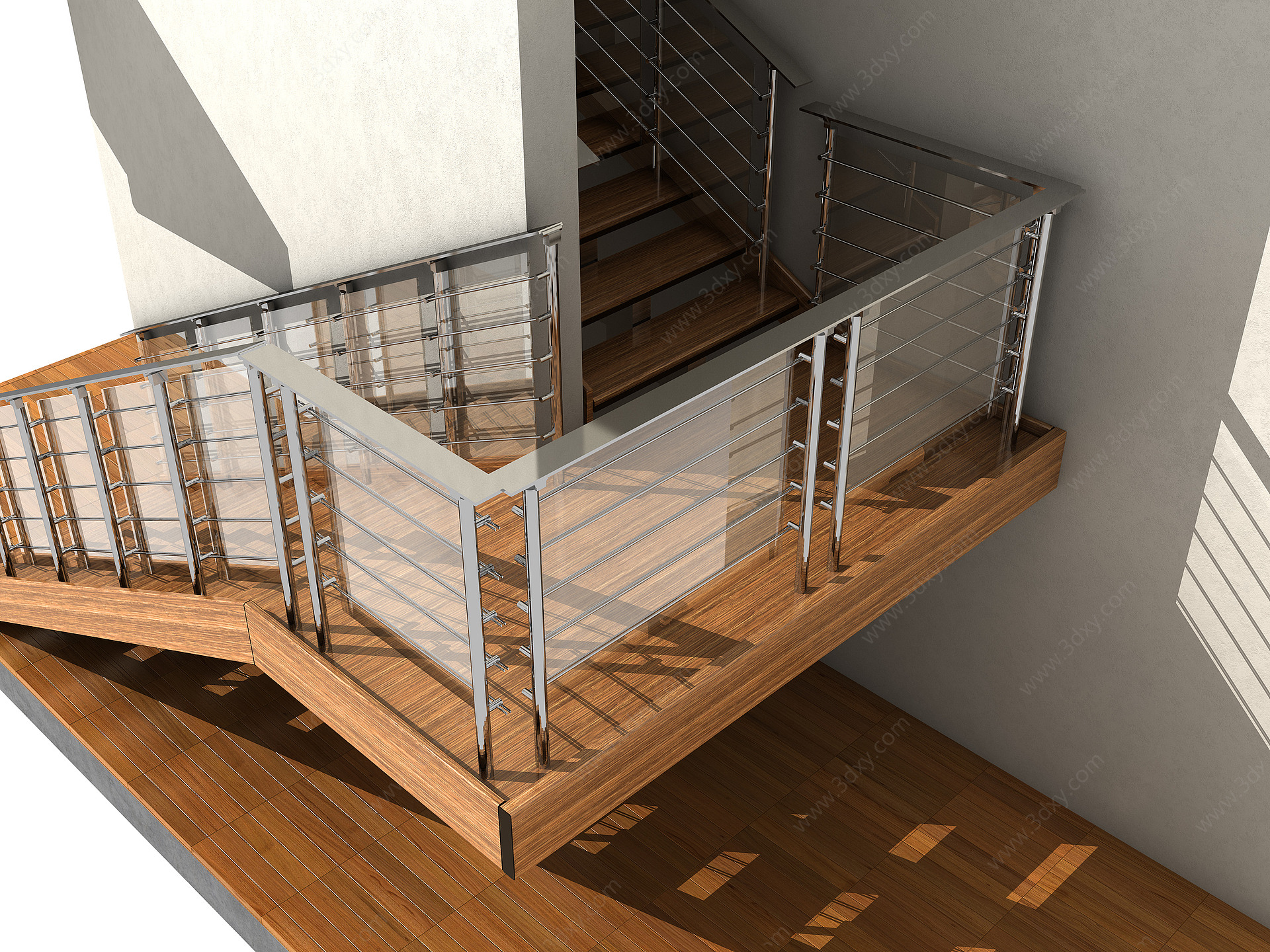 新中式木质玻璃楼梯3D模型