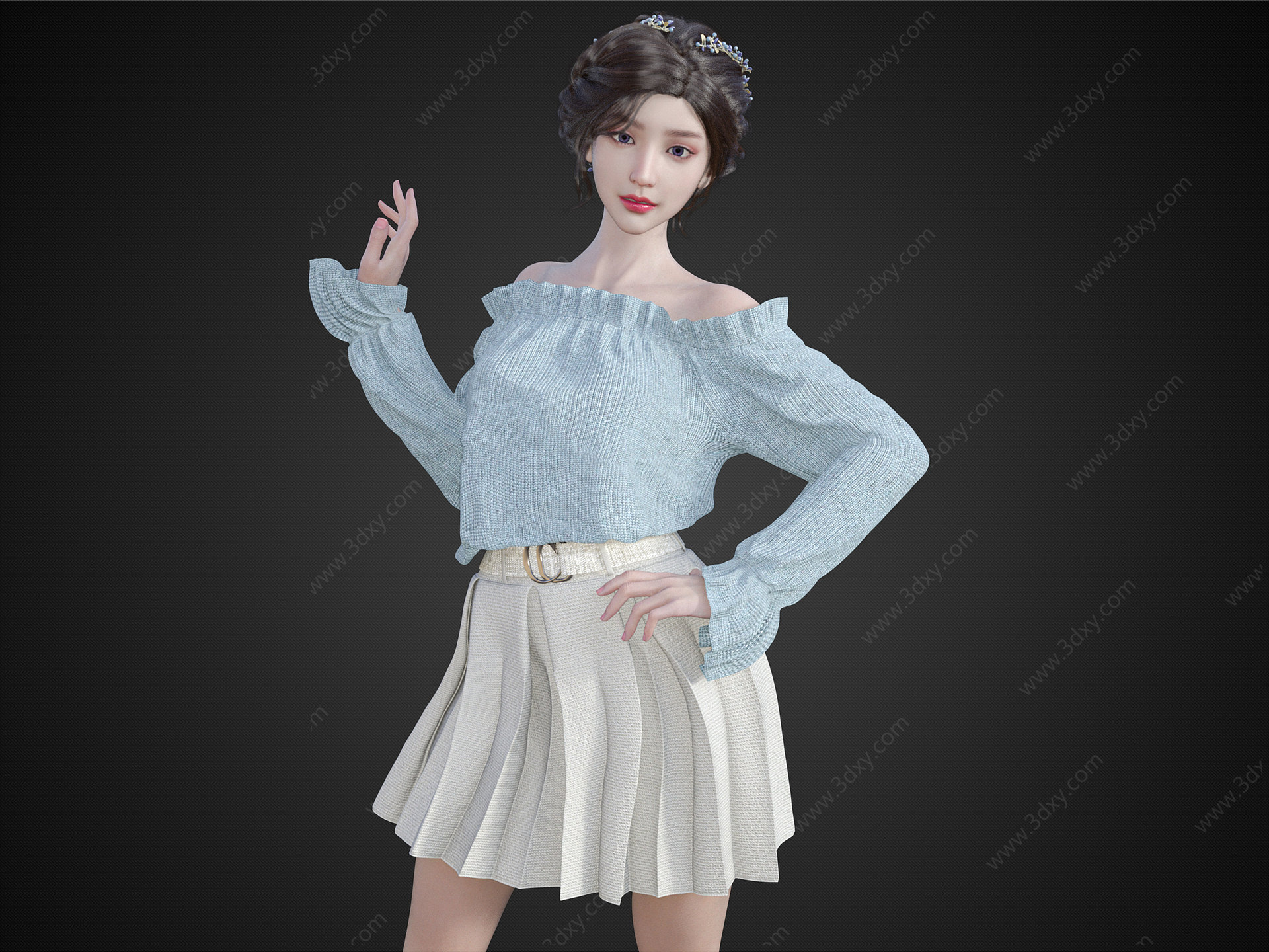 休闲装女生可爱女孩短裙3D模型