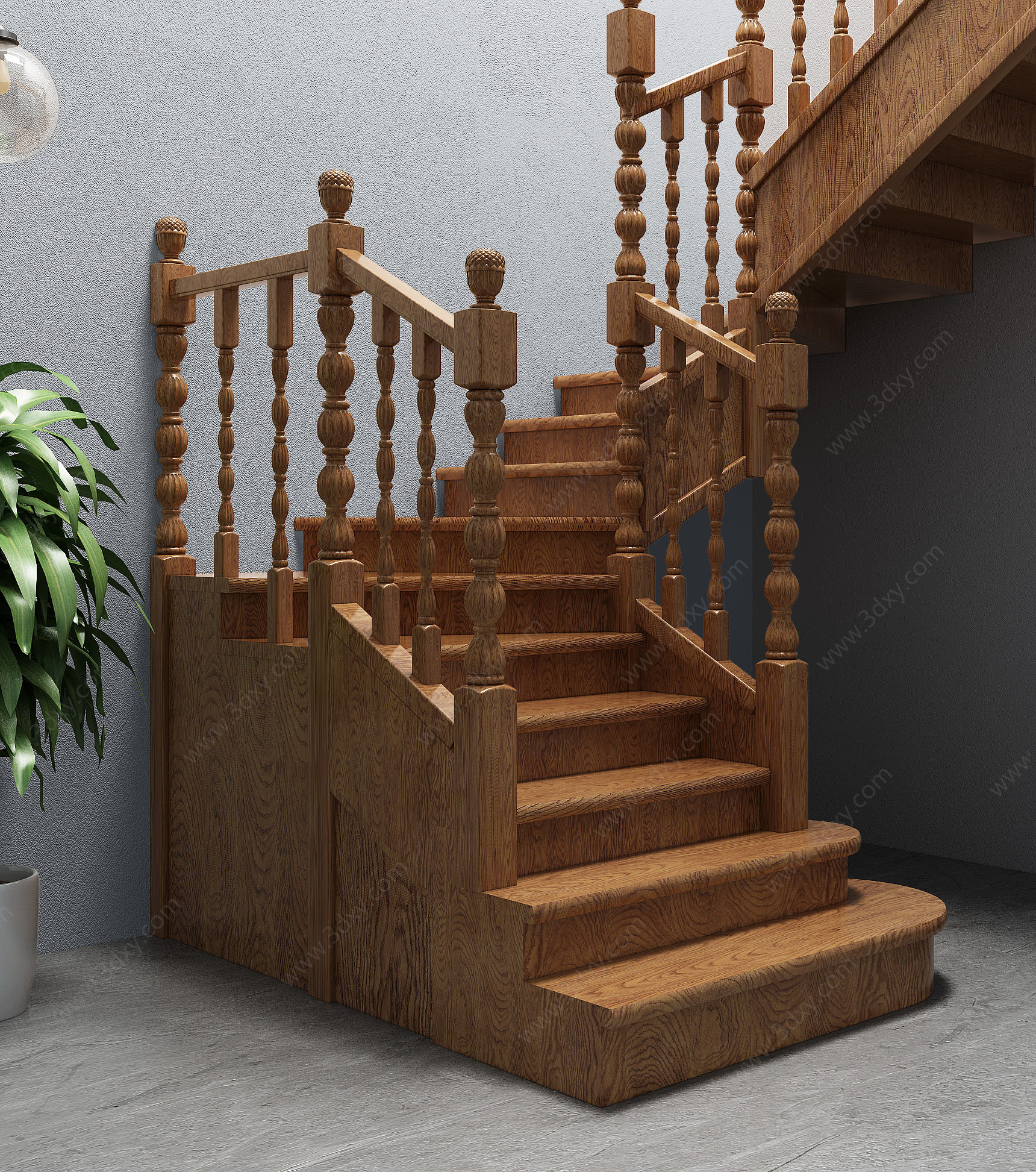 中式实木楼梯3D模型