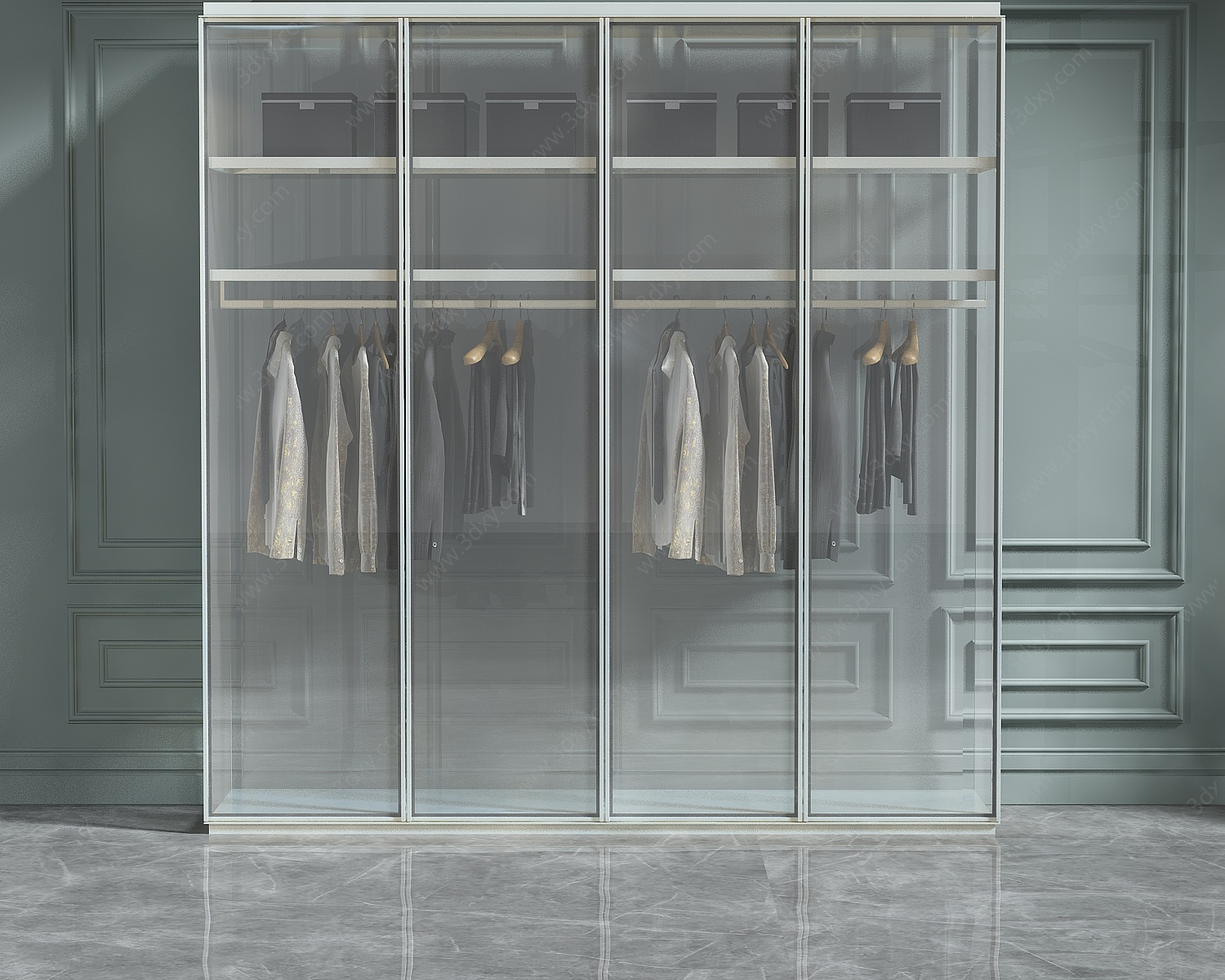 透明玻璃通顶收纳衣柜3D模型