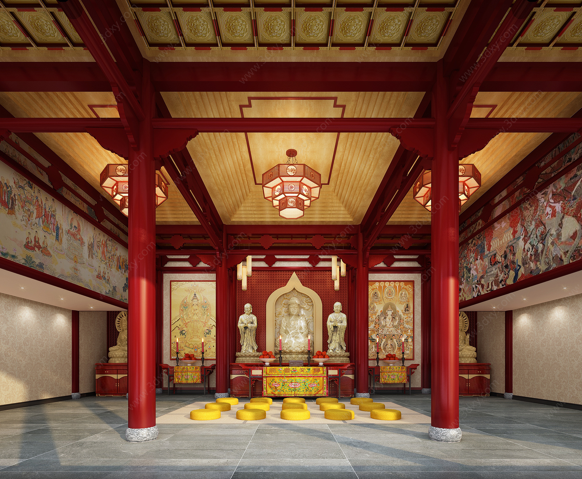 宗教文化佛教寺庙礼佛朝拜3D模型