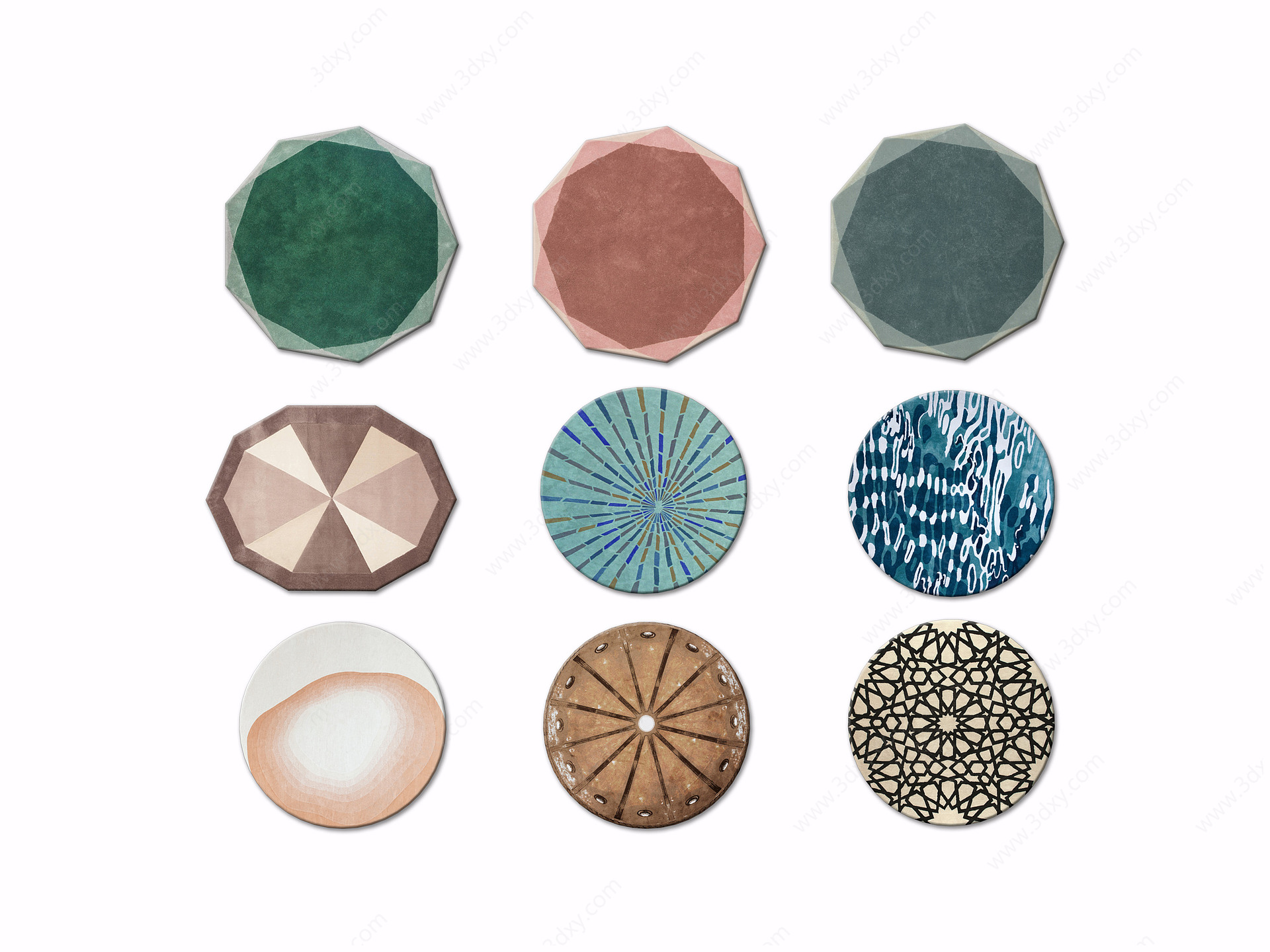 现代圆形几何撞色装饰地毯3D模型