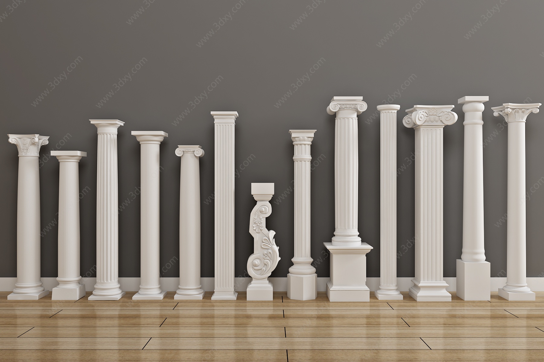 欧式石膏罗马柱构件雕刻3D模型