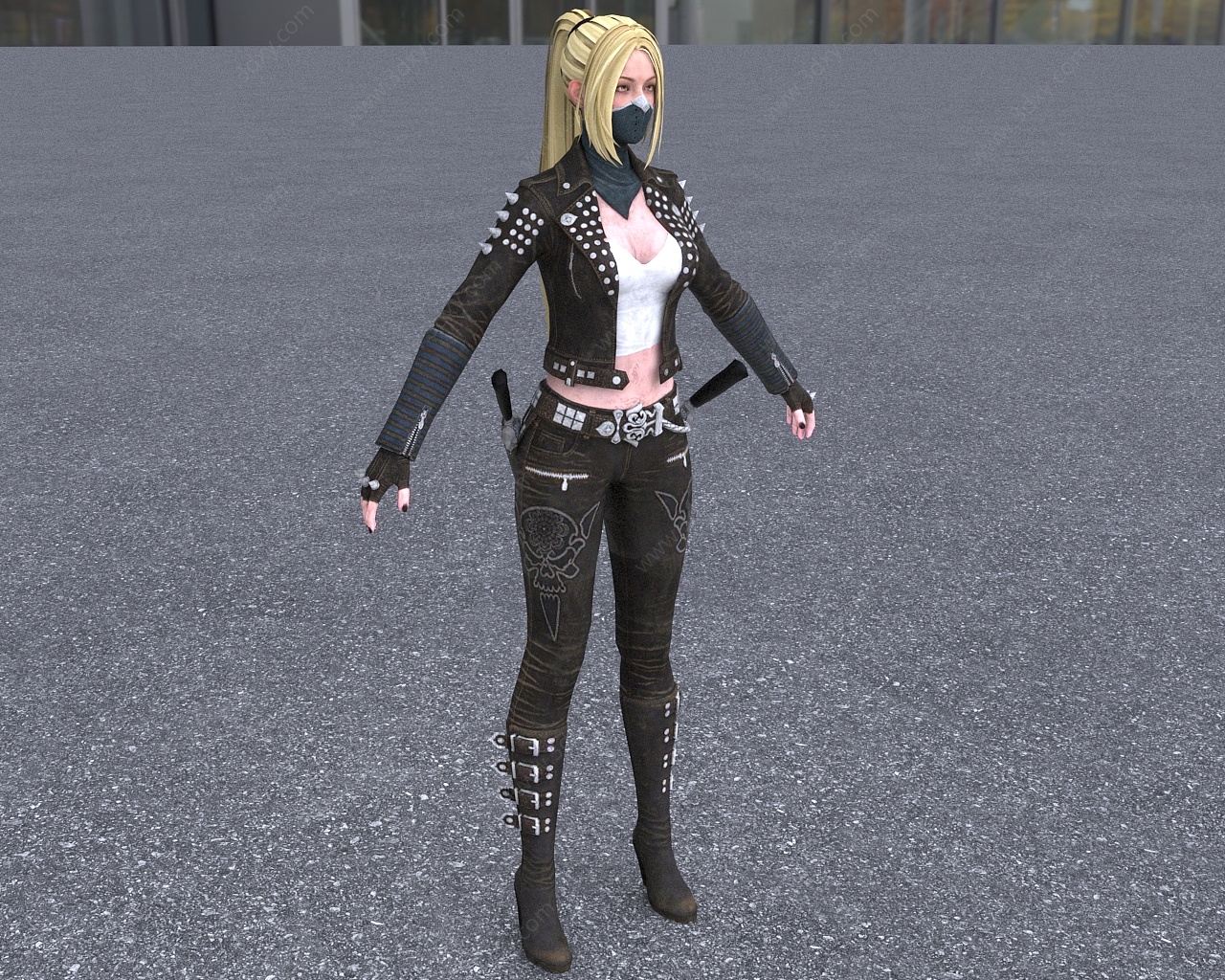 皮衣口罩美女刺客3D模型