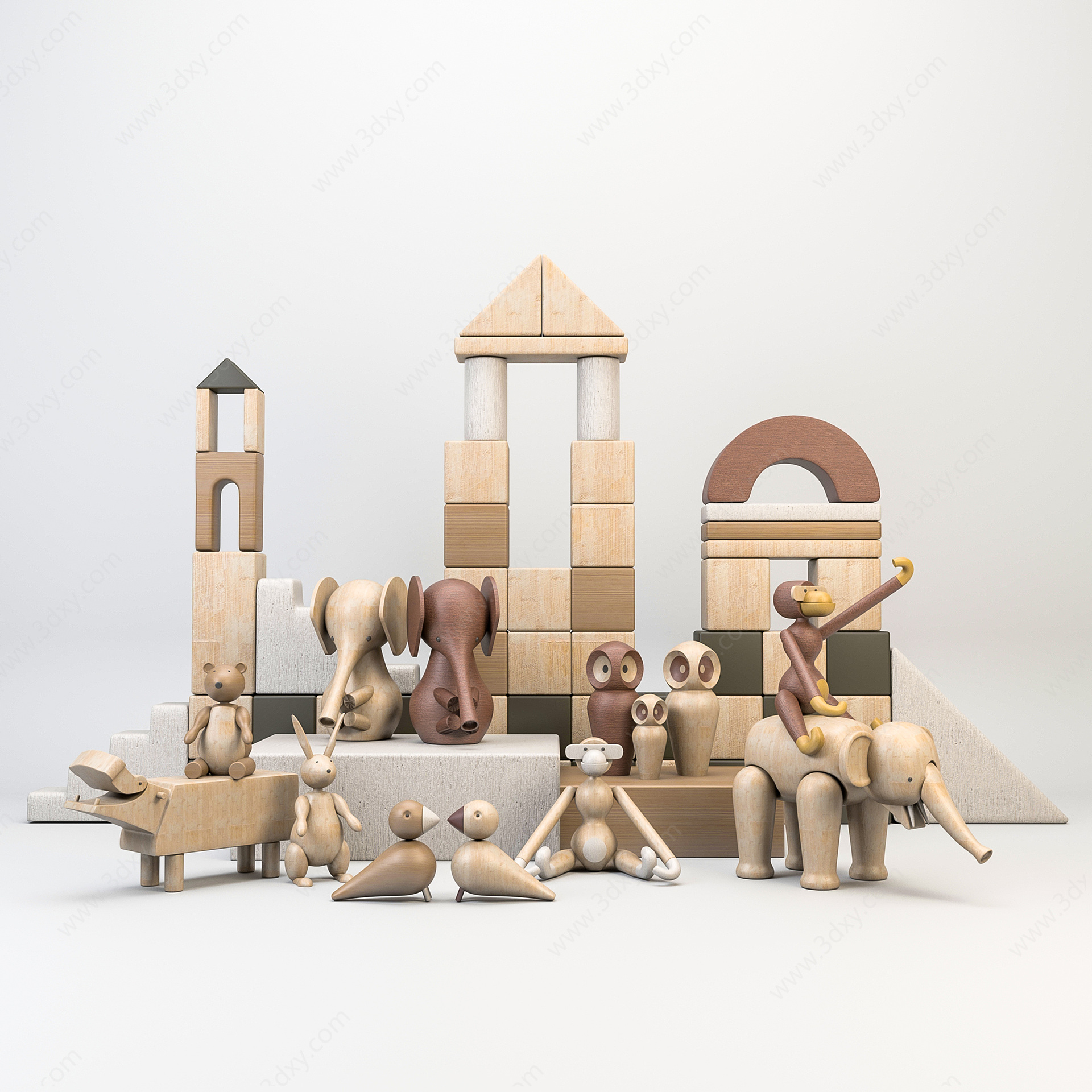 陈列摆件卡通木质动物玩具3D模型