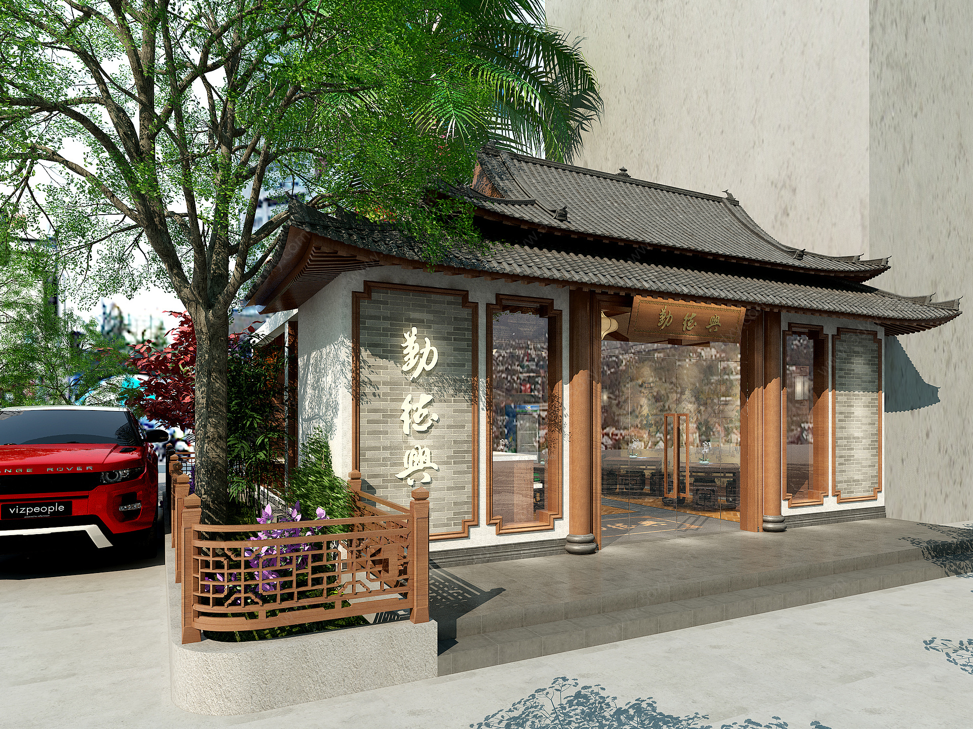 中式茶室门头门面3D模型