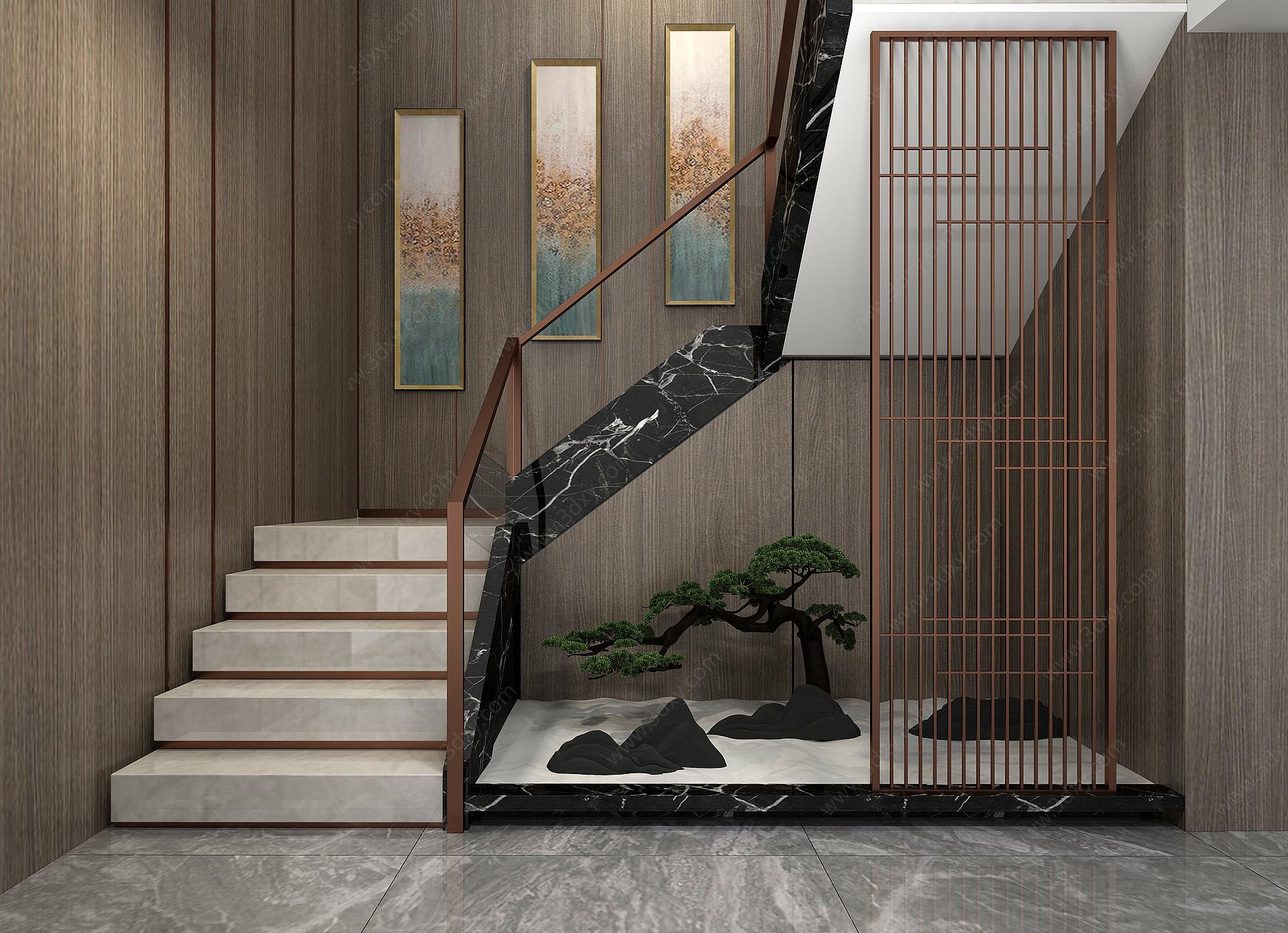 现代楼梯园艺景观3D模型