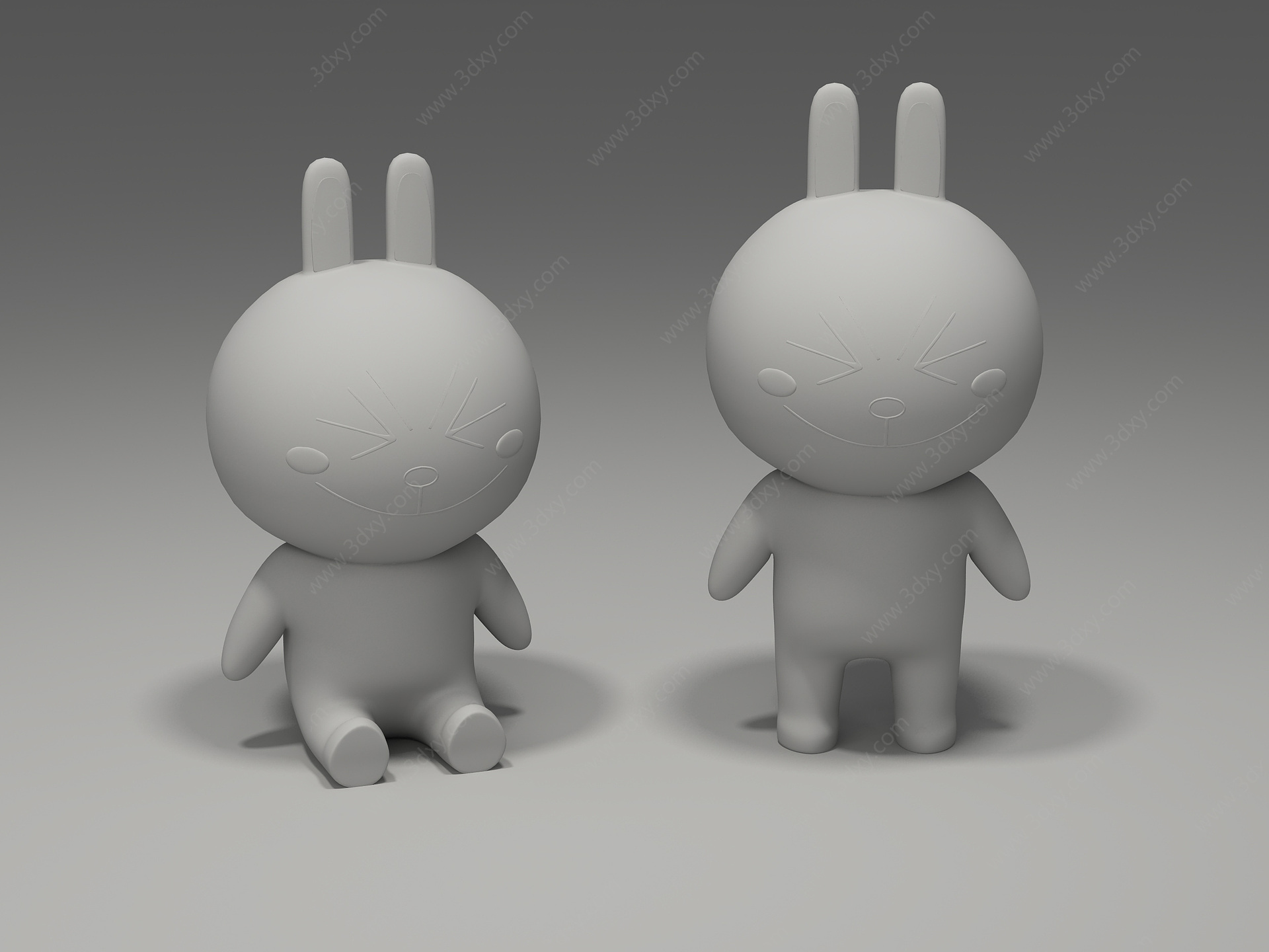 卡通兔子流氓兔公仔手办3D模型