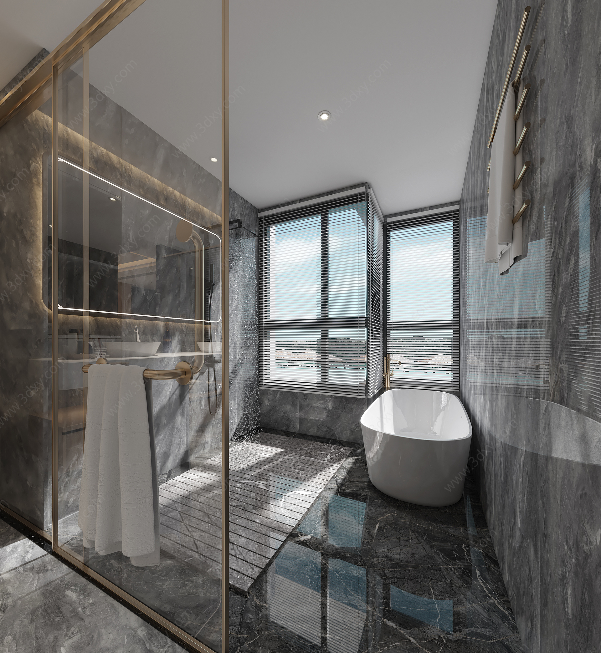 套房酒店双人卫生间浴缸3D模型
