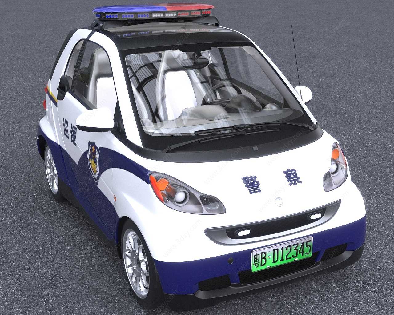 警察保安安保巡逻车带内饰3D模型