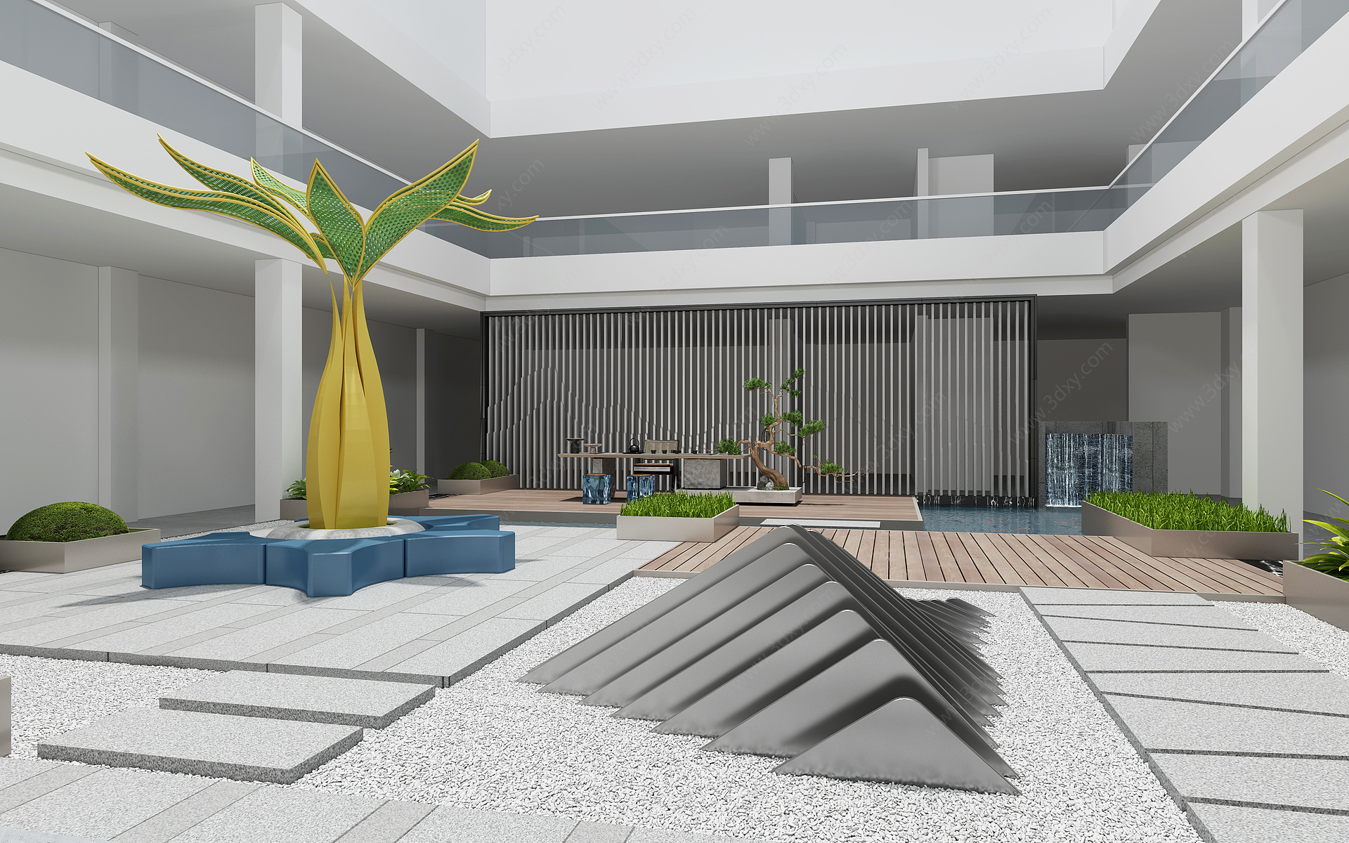 现代室内中空花园3D模型