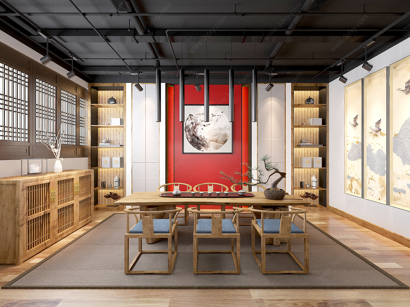 中式茶馆茶室3D模型