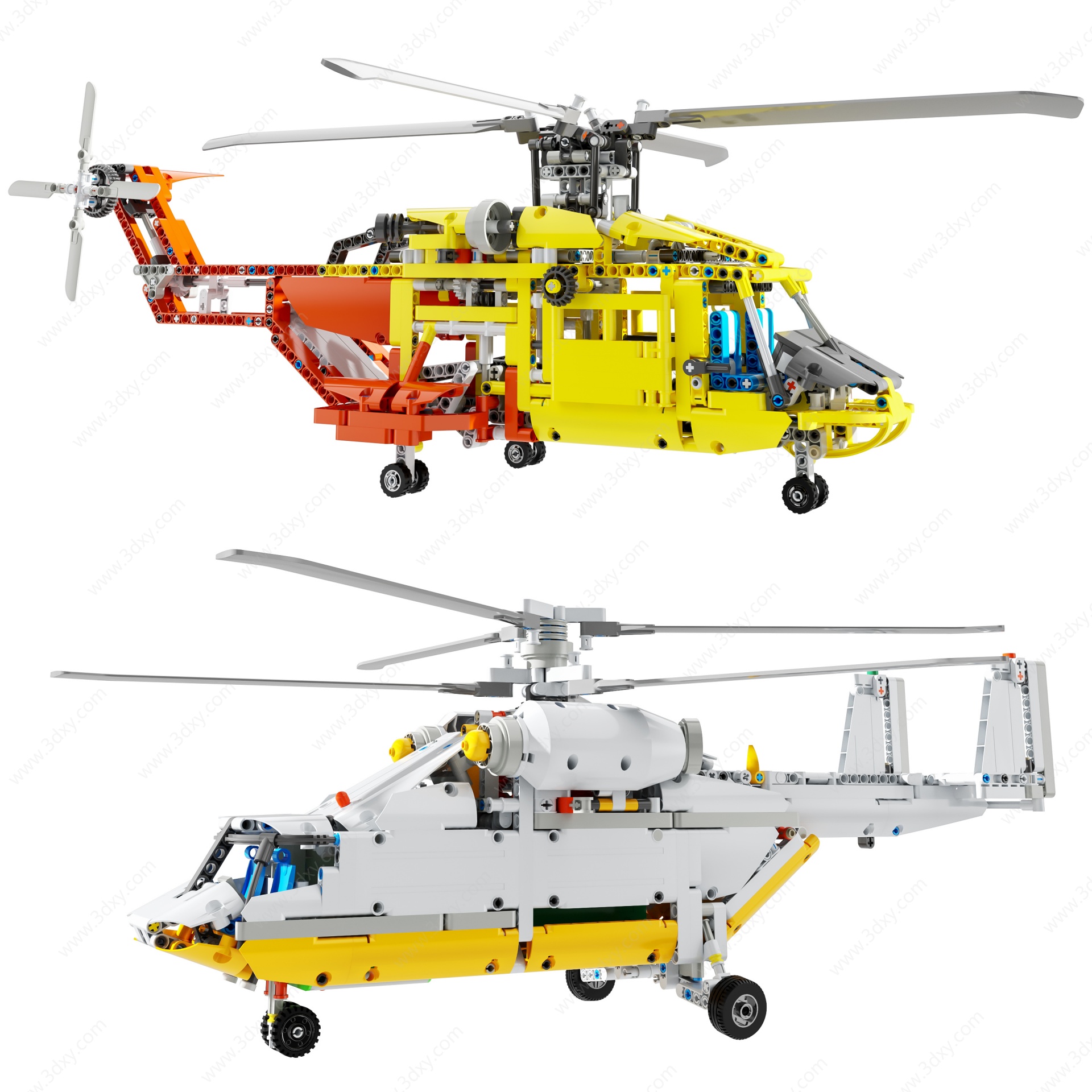 现代乐高直升机玩具组合3D模型