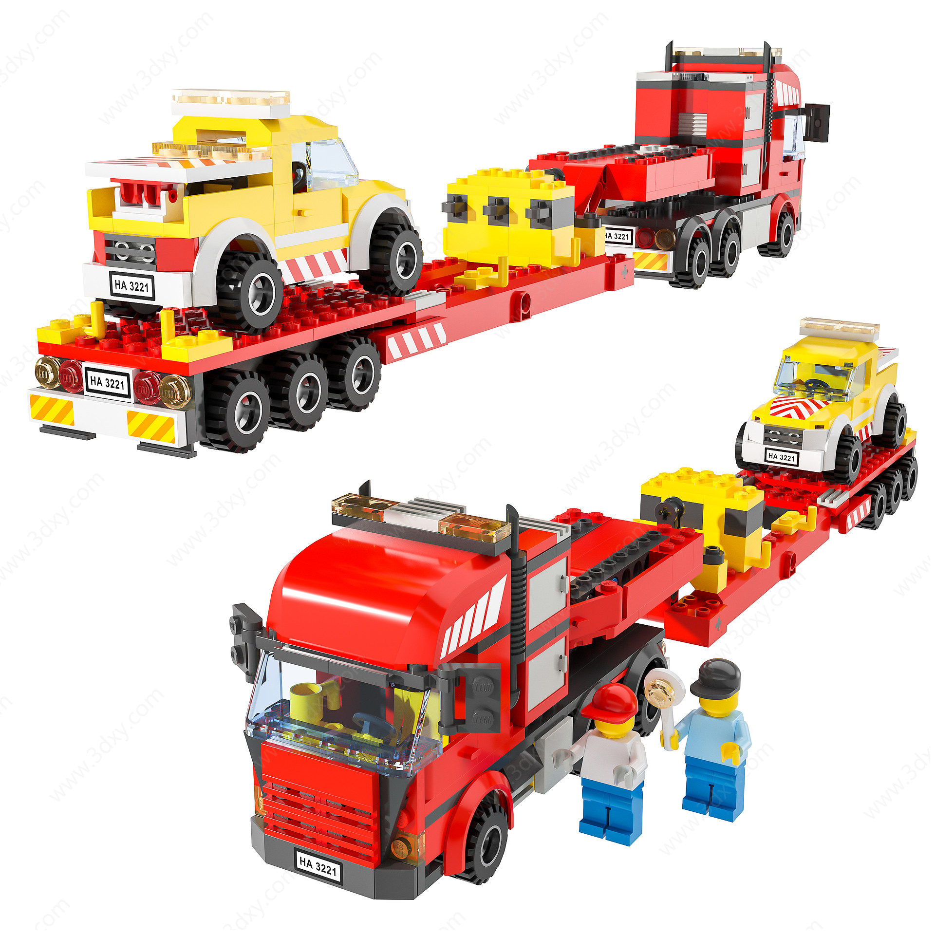 现代乐高大货车玩具组合3D模型
