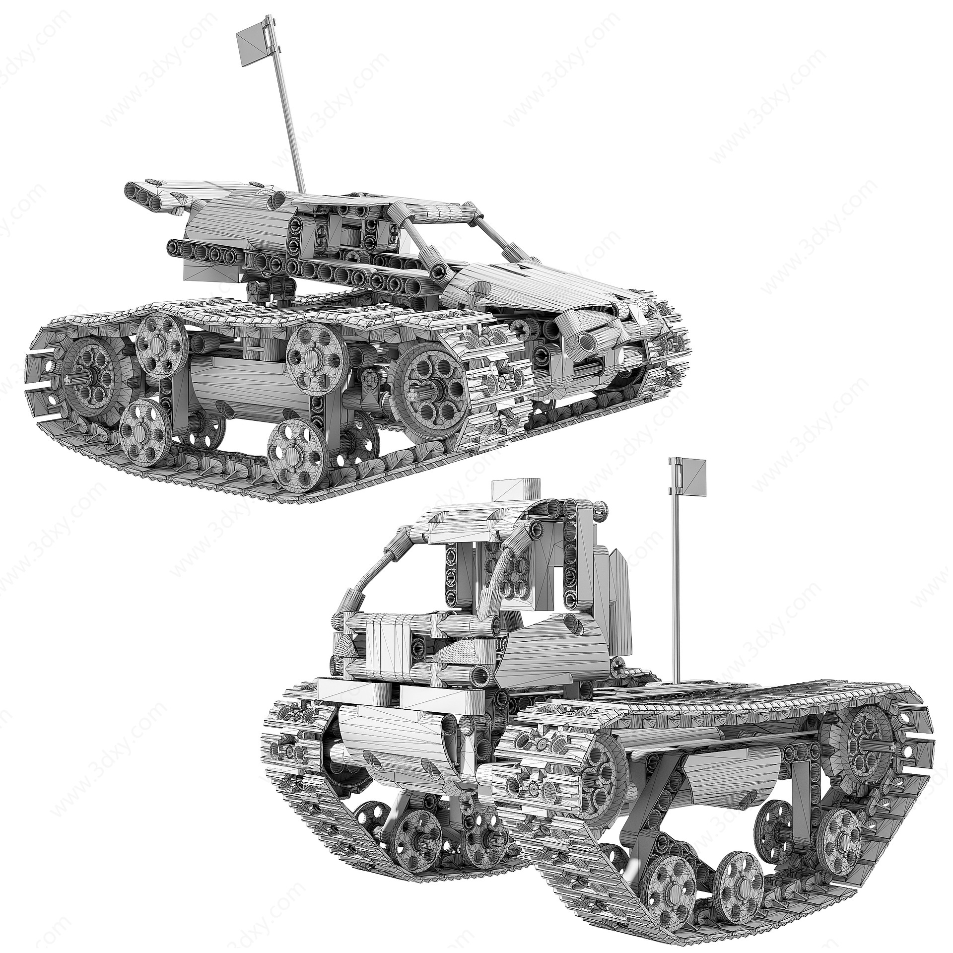 现代乐高遥控履带坦克玩具3D模型