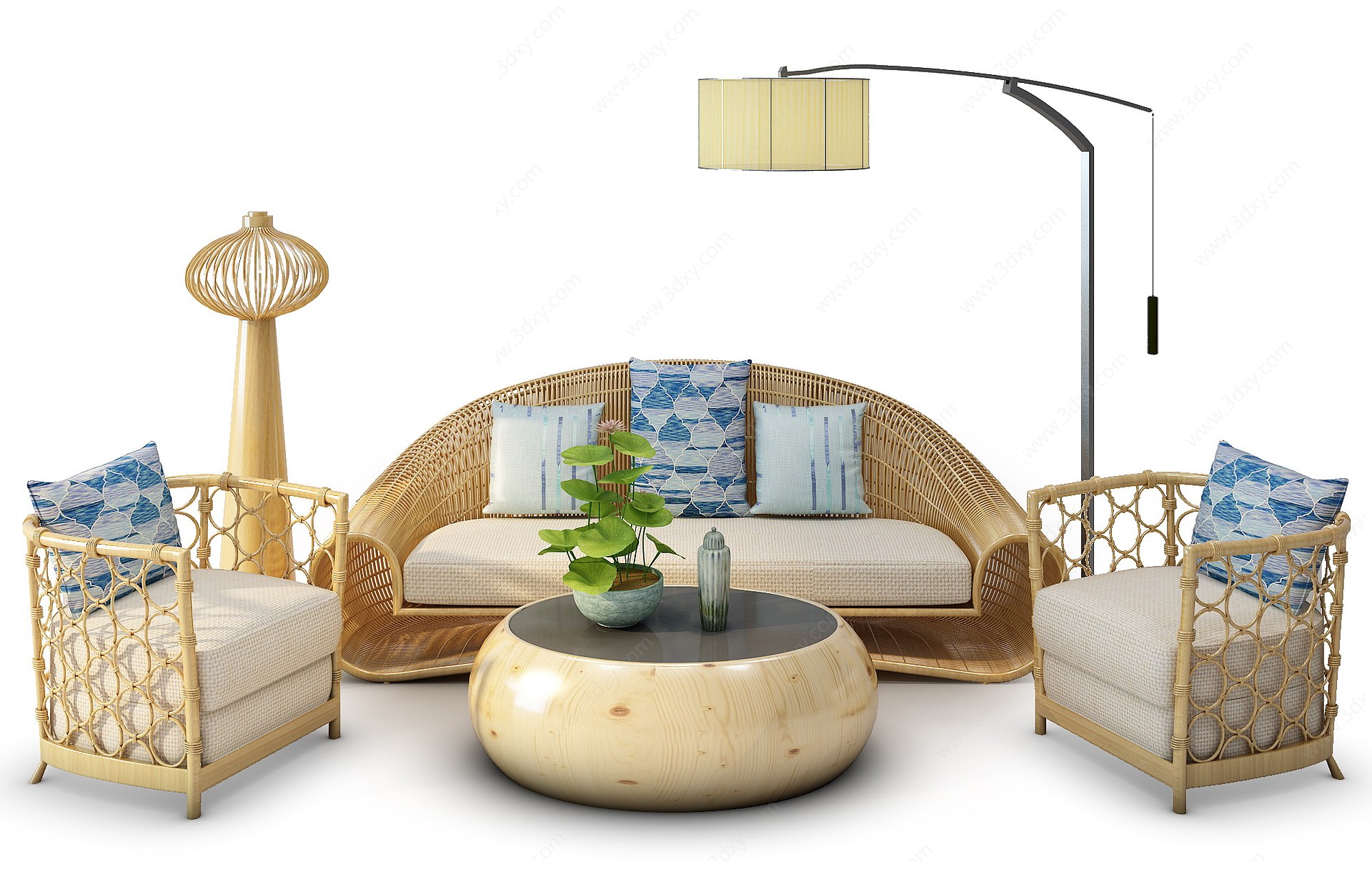 现代藤制沙发组合3D模型