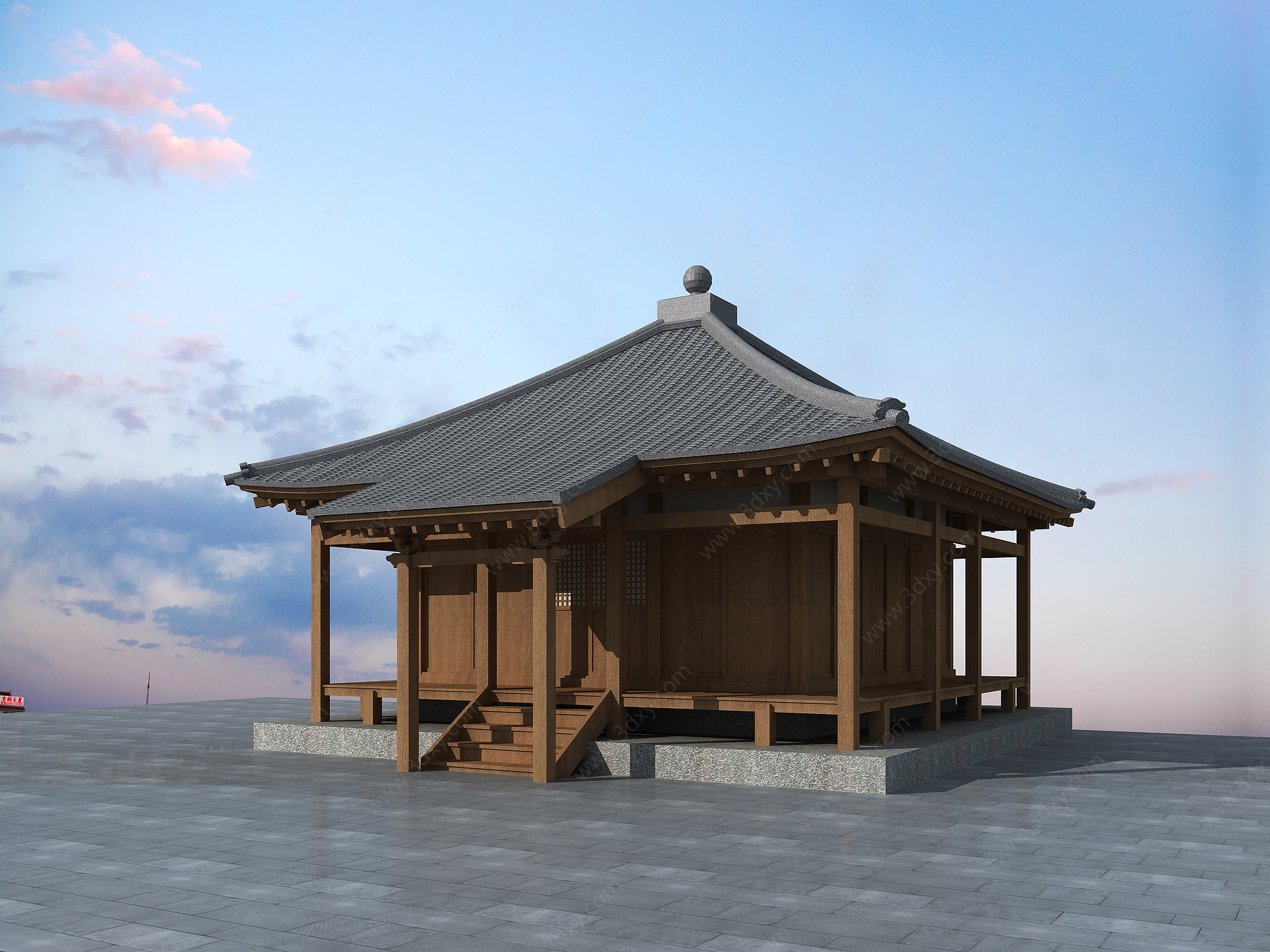 新中式防腐木小屋3D模型