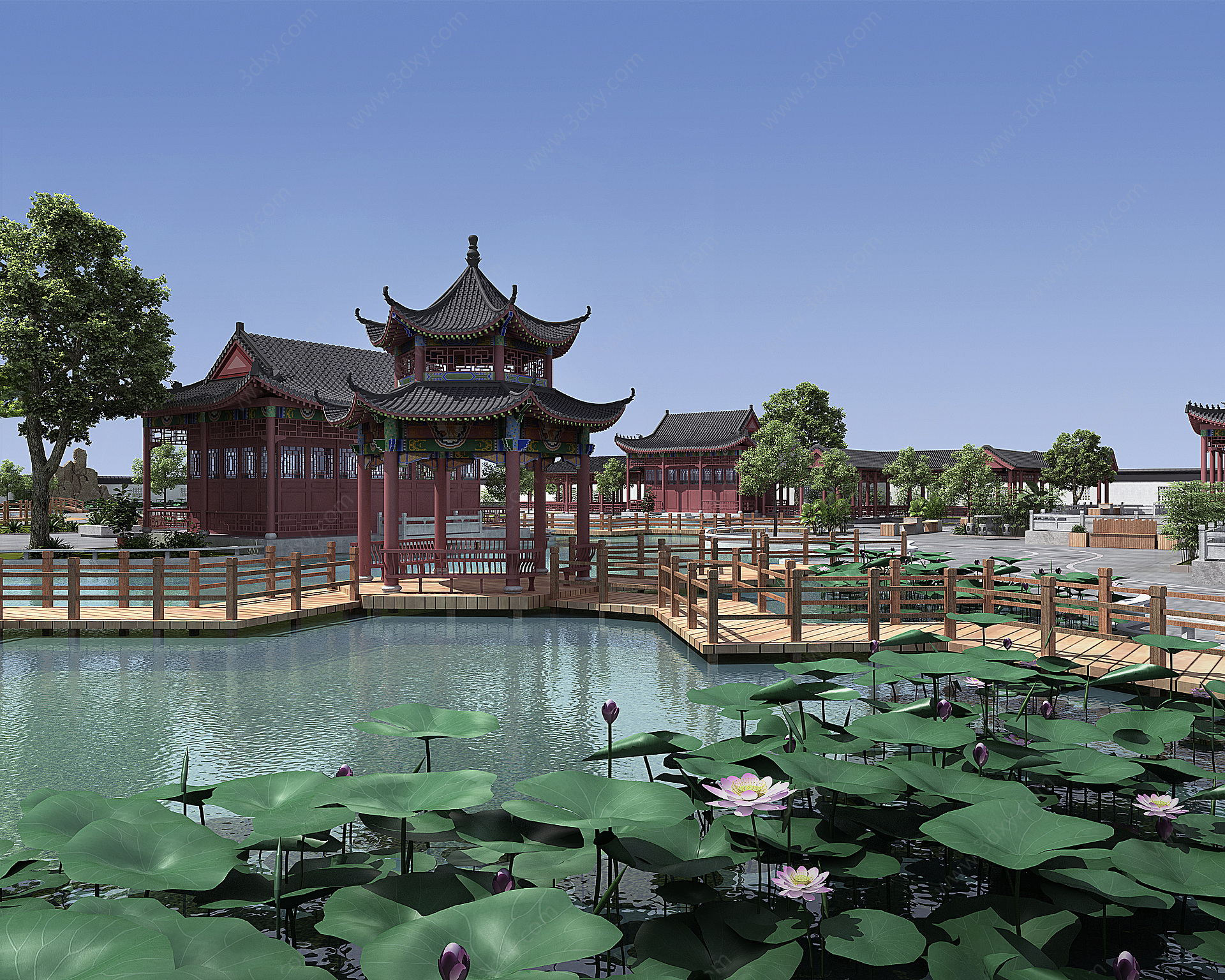 中式古建筑公园3D模型