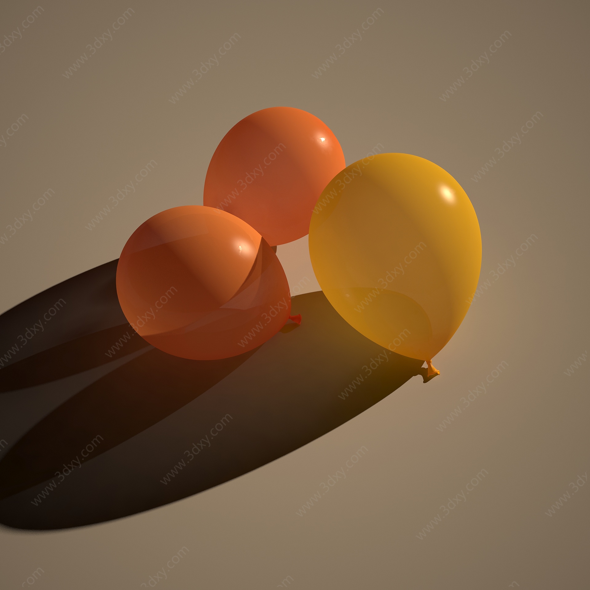 橡胶气球橘色气球3D模型