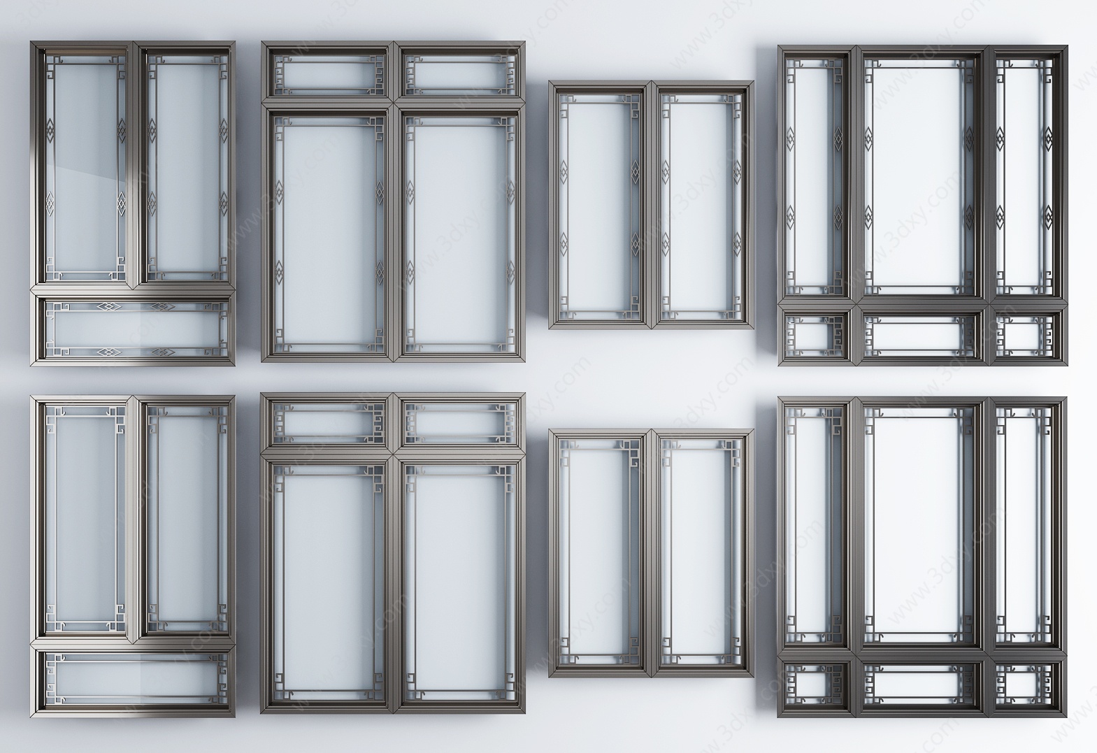 新中式铝合金窗户窗框3D模型