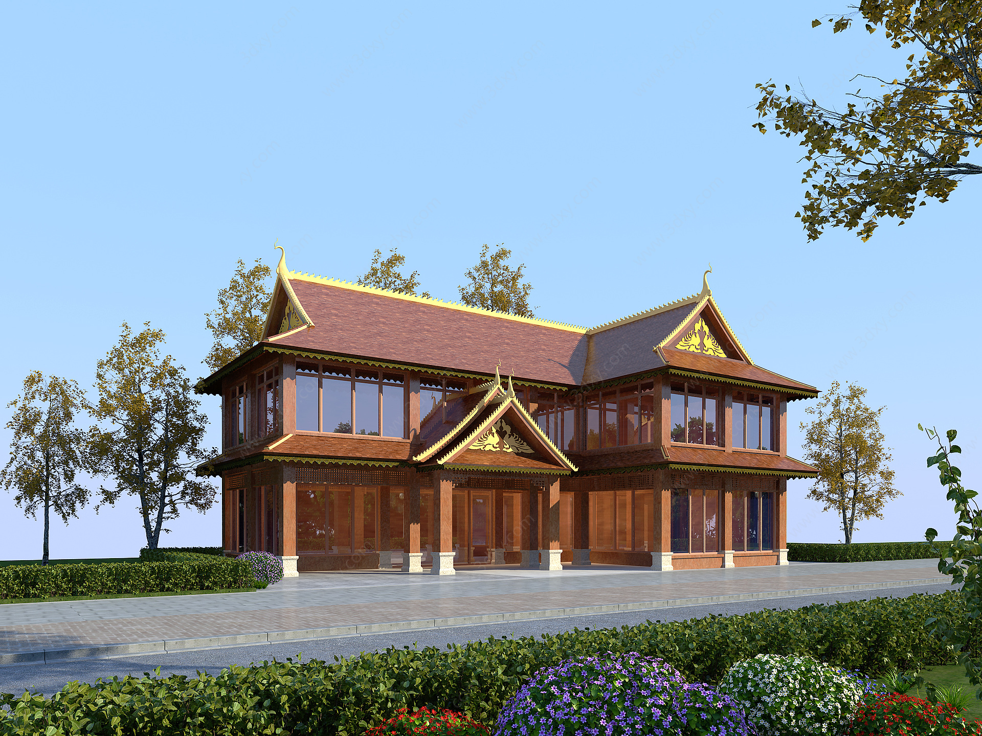 东南亚风格建筑酒店3D模型