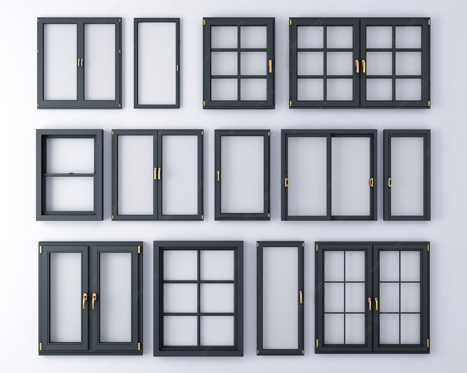 现代窗户铝合金窗户组合3D模型