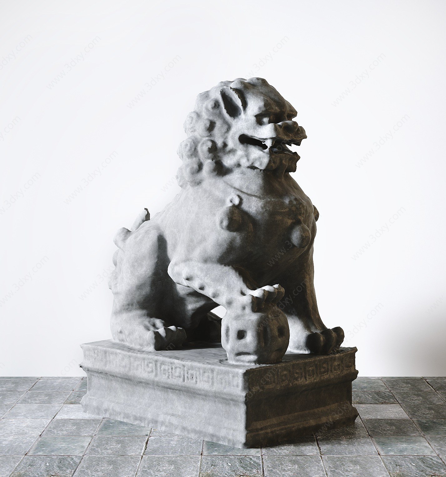 中式风格雕塑石狮子雕塑3D模型