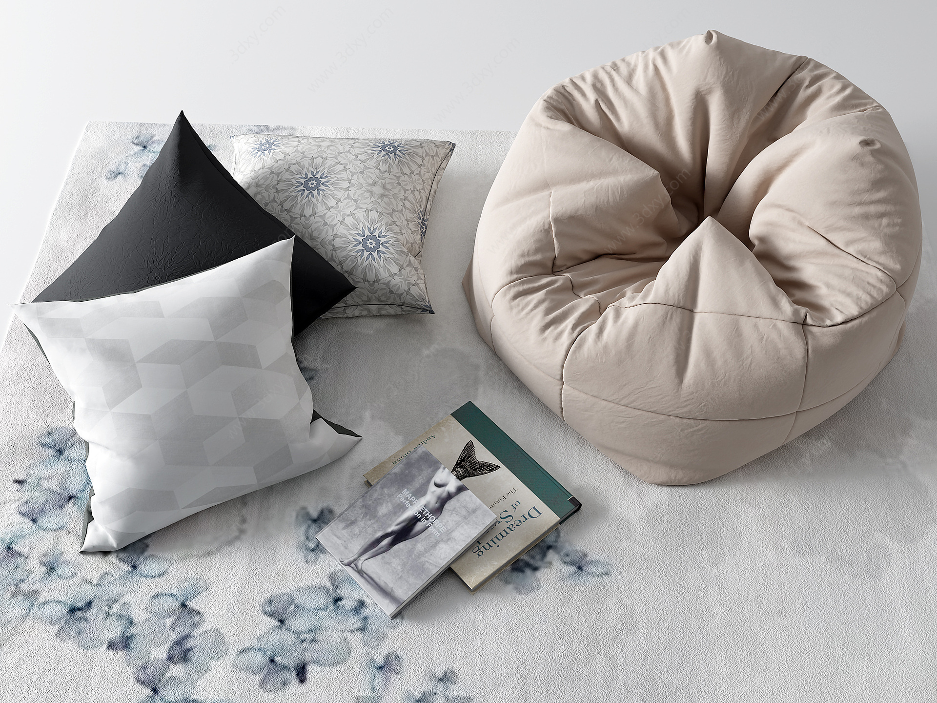现代风格懒人沙发抱枕地毯3D模型