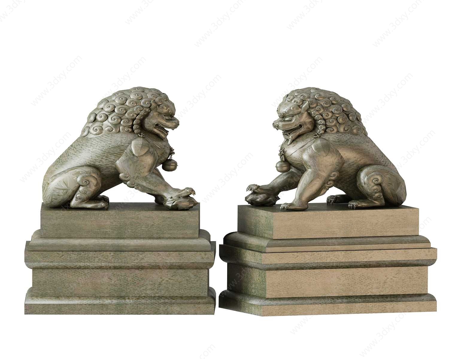 中式石头雕塑狮子3D模型
