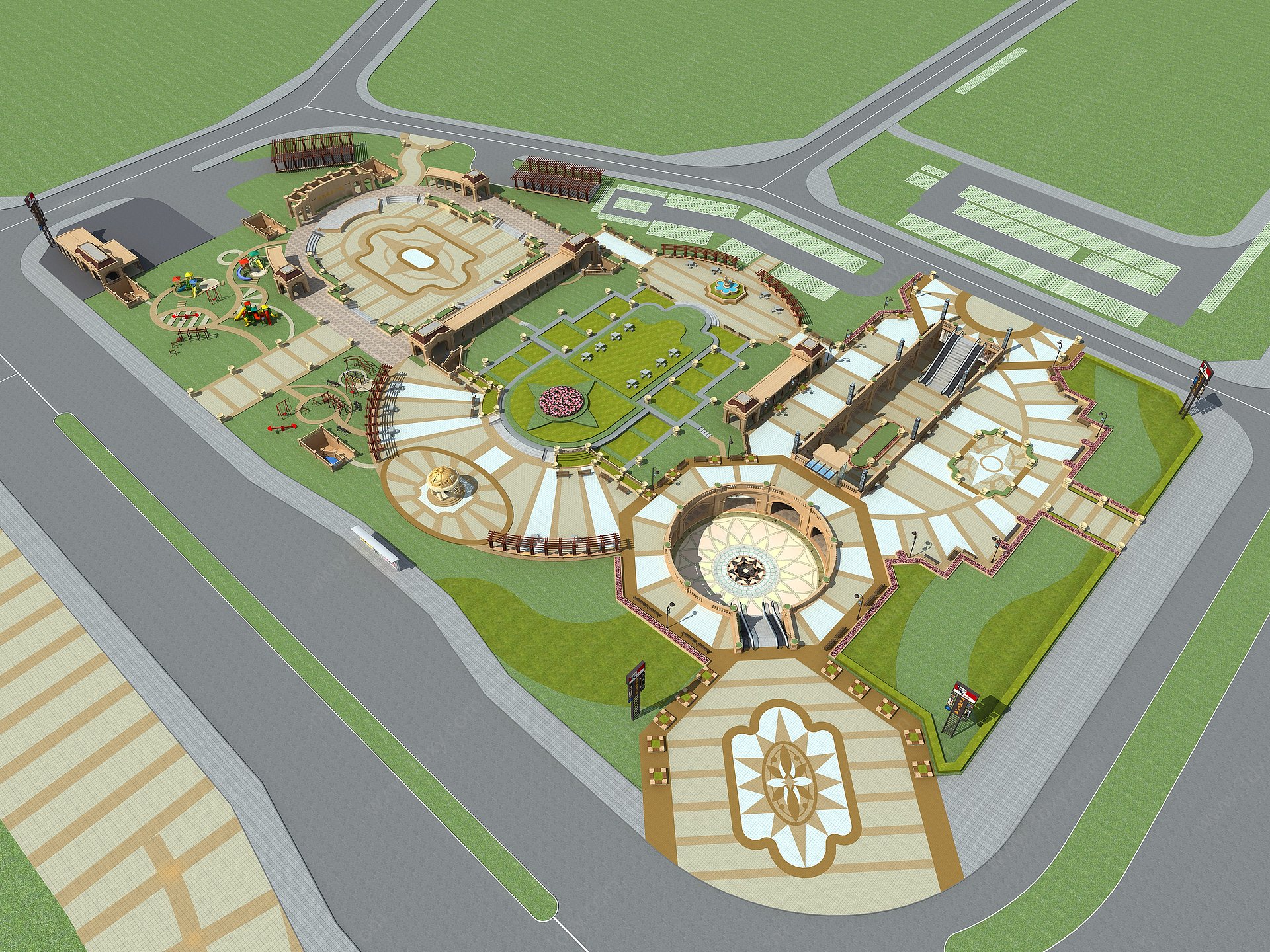 欧式简约鸟瞰规划广场景观3D模型