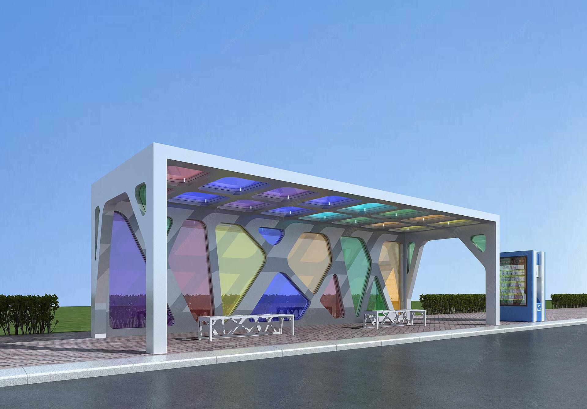 现代风格单体建筑公交站台3D模型