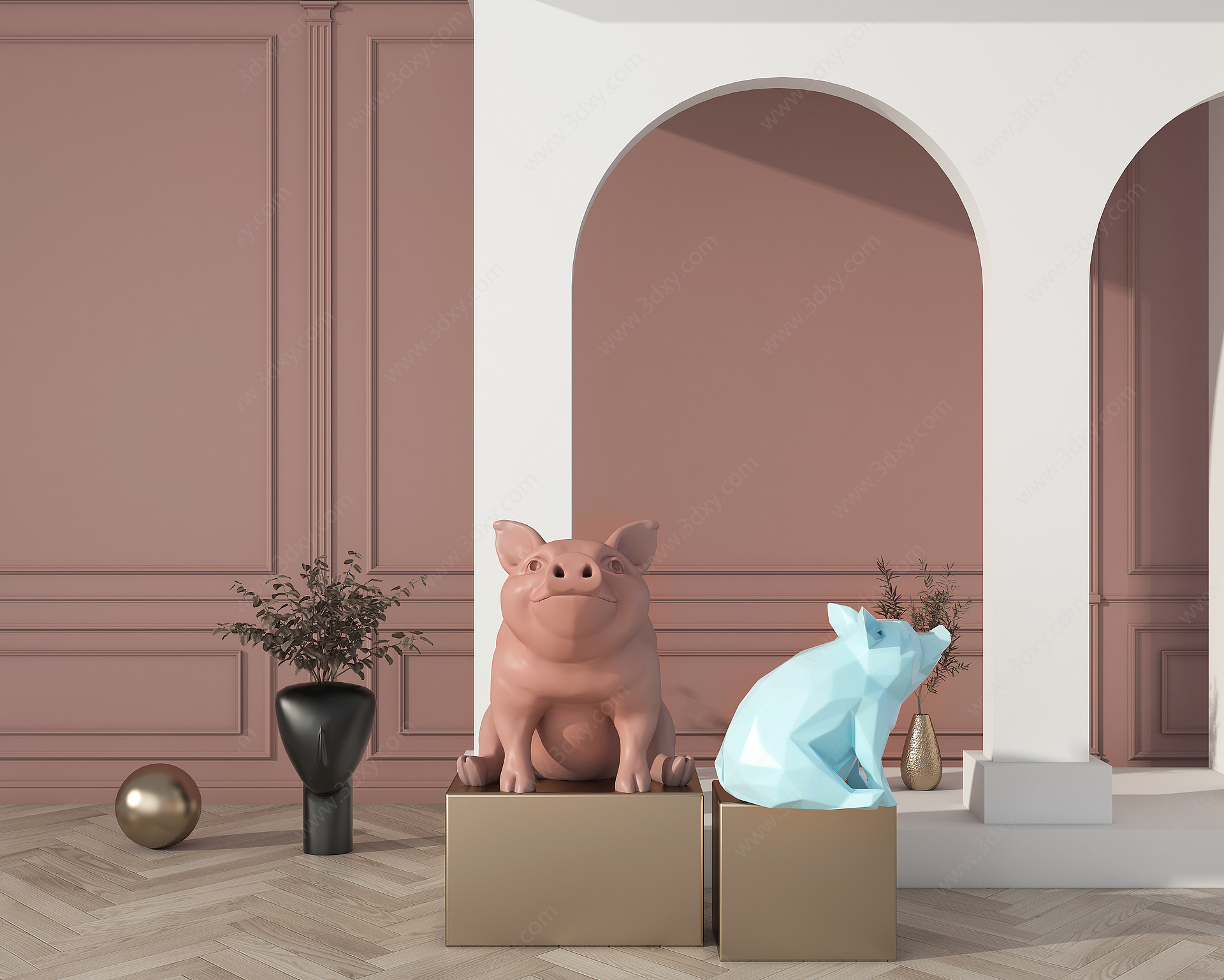 北欧风格雕塑猪猪摆件3D模型