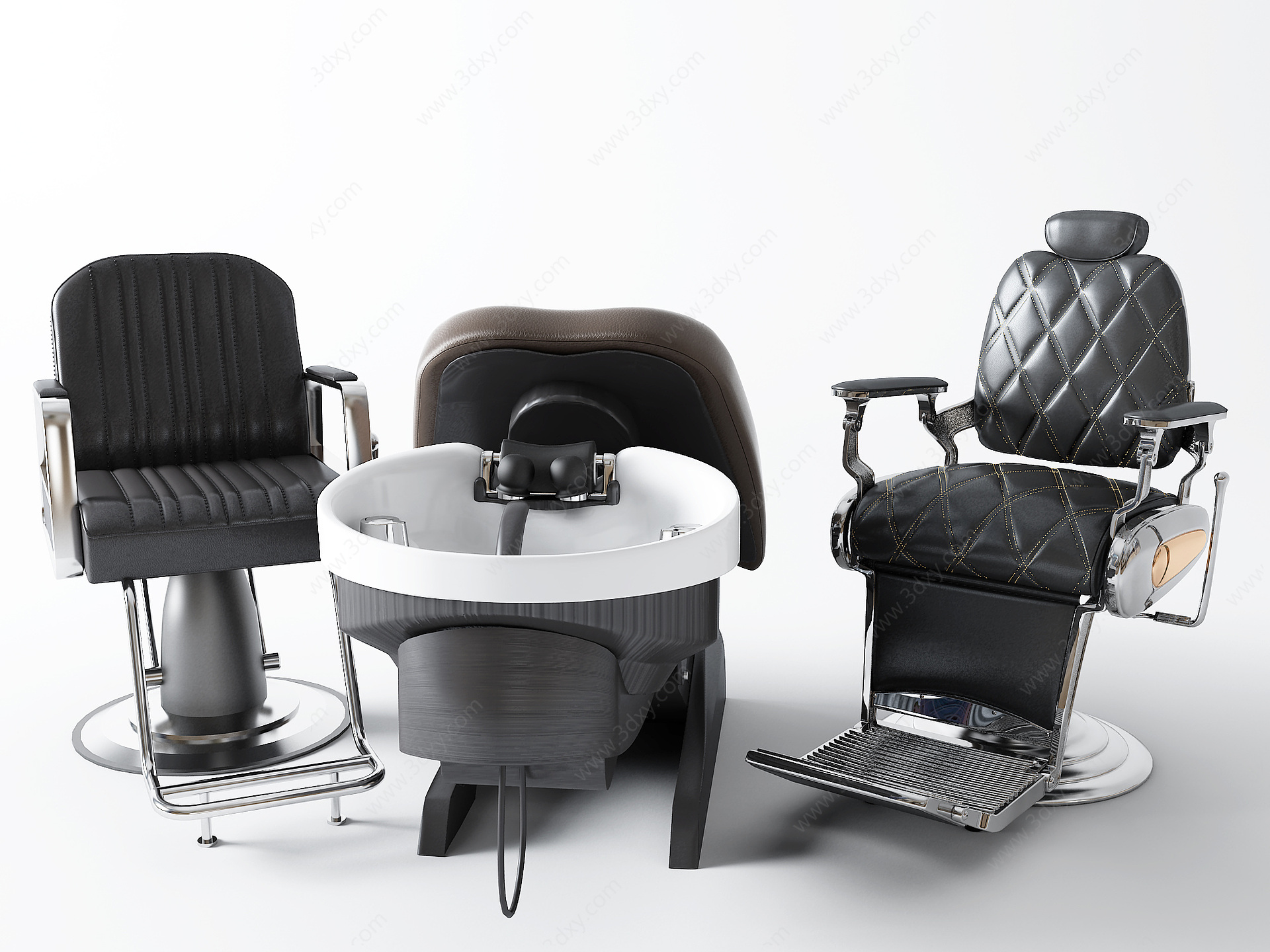 椅子凳子理发椅洗头床3D模型