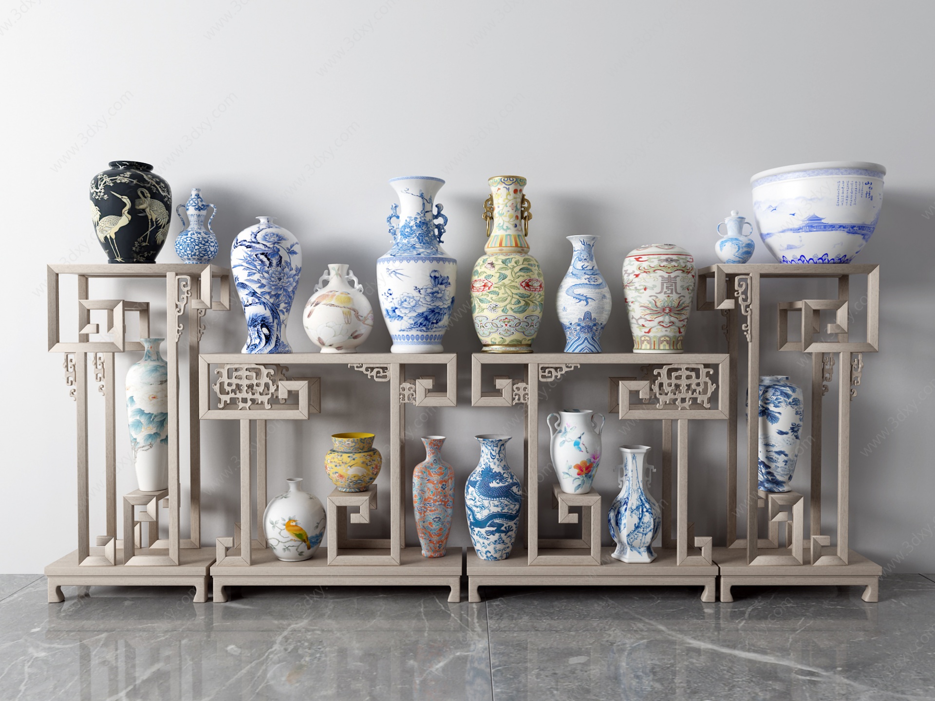 中式瓷器花瓶3D模型