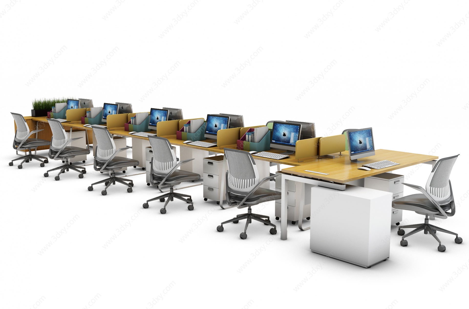 现代办公桌工位3D模型