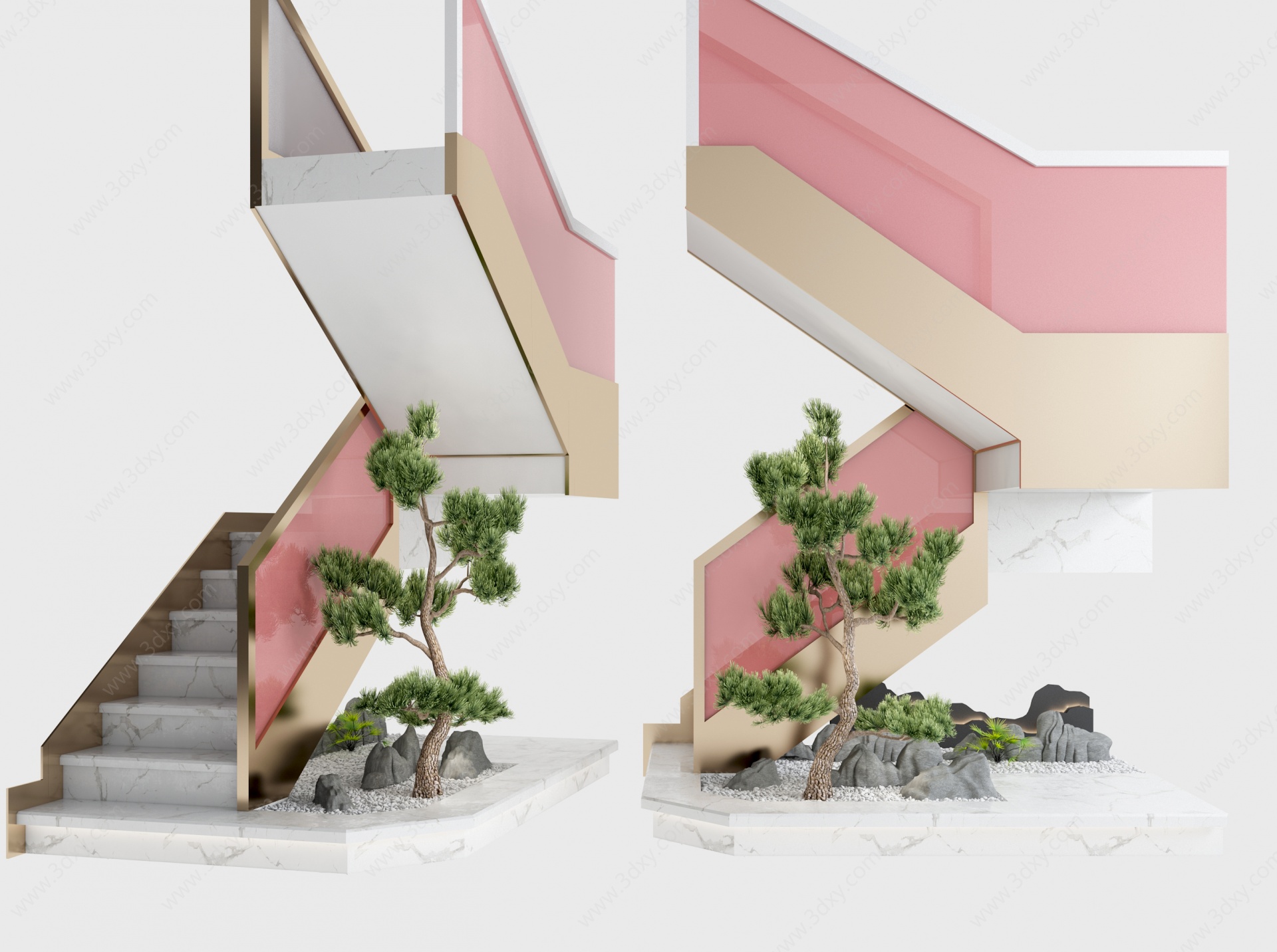 现代轻奢楼梯转角3D模型