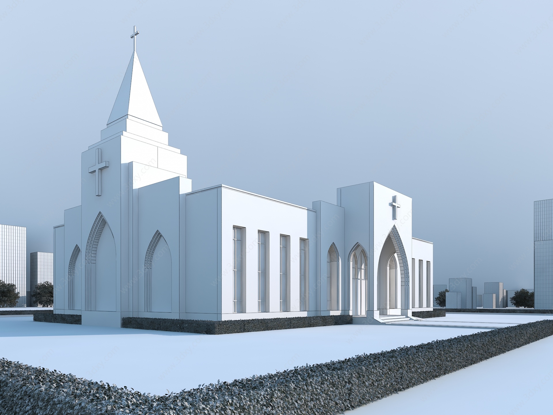 欧式风格单体建筑基督教堂3D模型