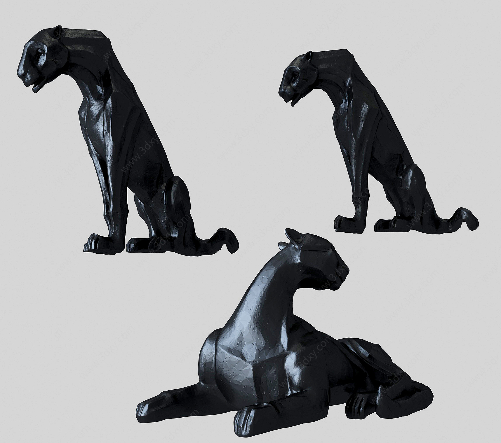 现代豹子动物雕塑摆件3D模型