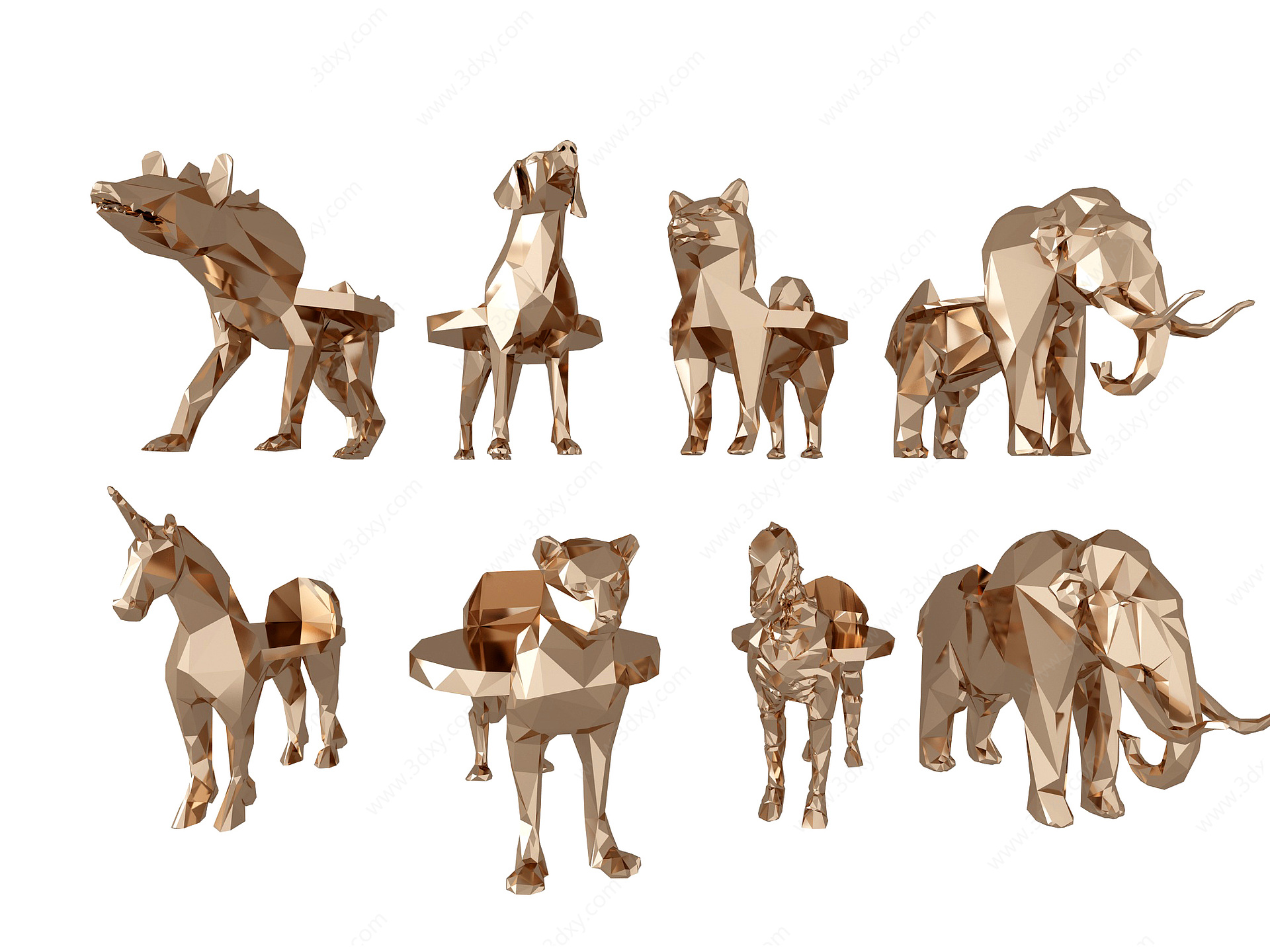 现代几何金属动物雕塑3D模型