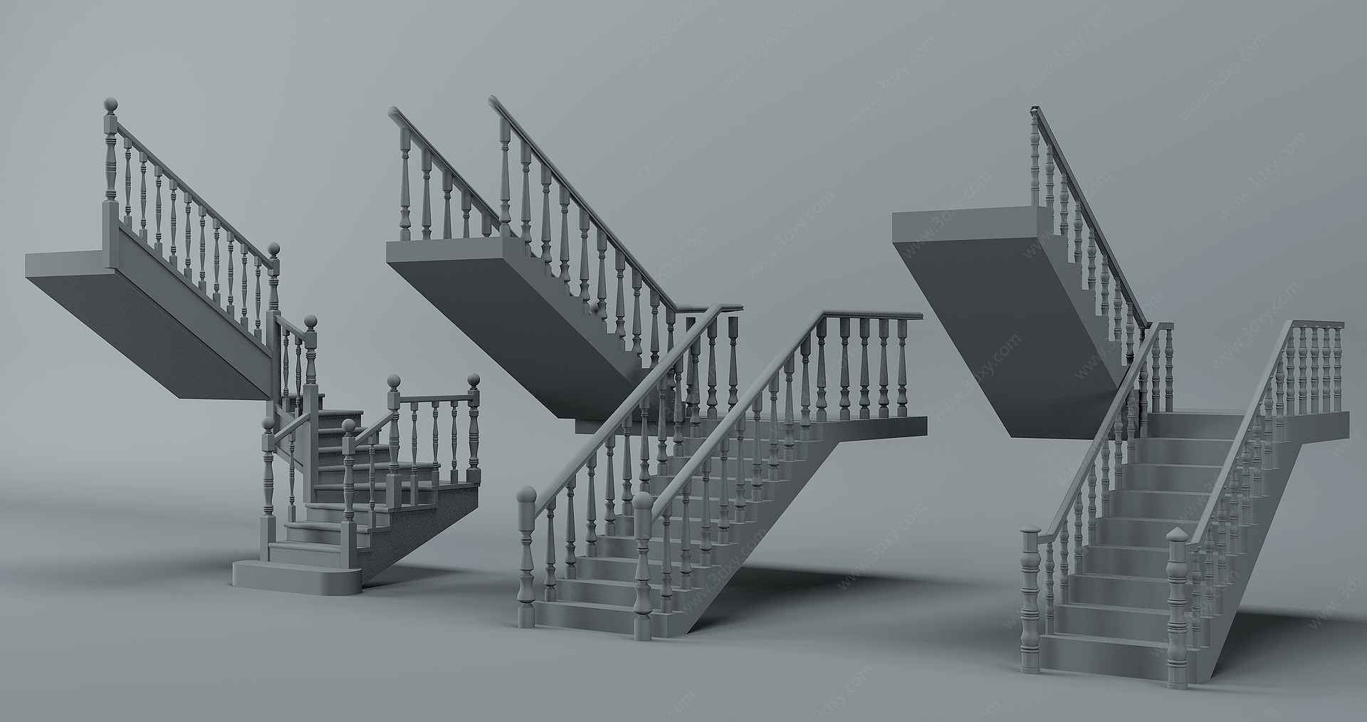 美式实木楼梯组合3D模型
