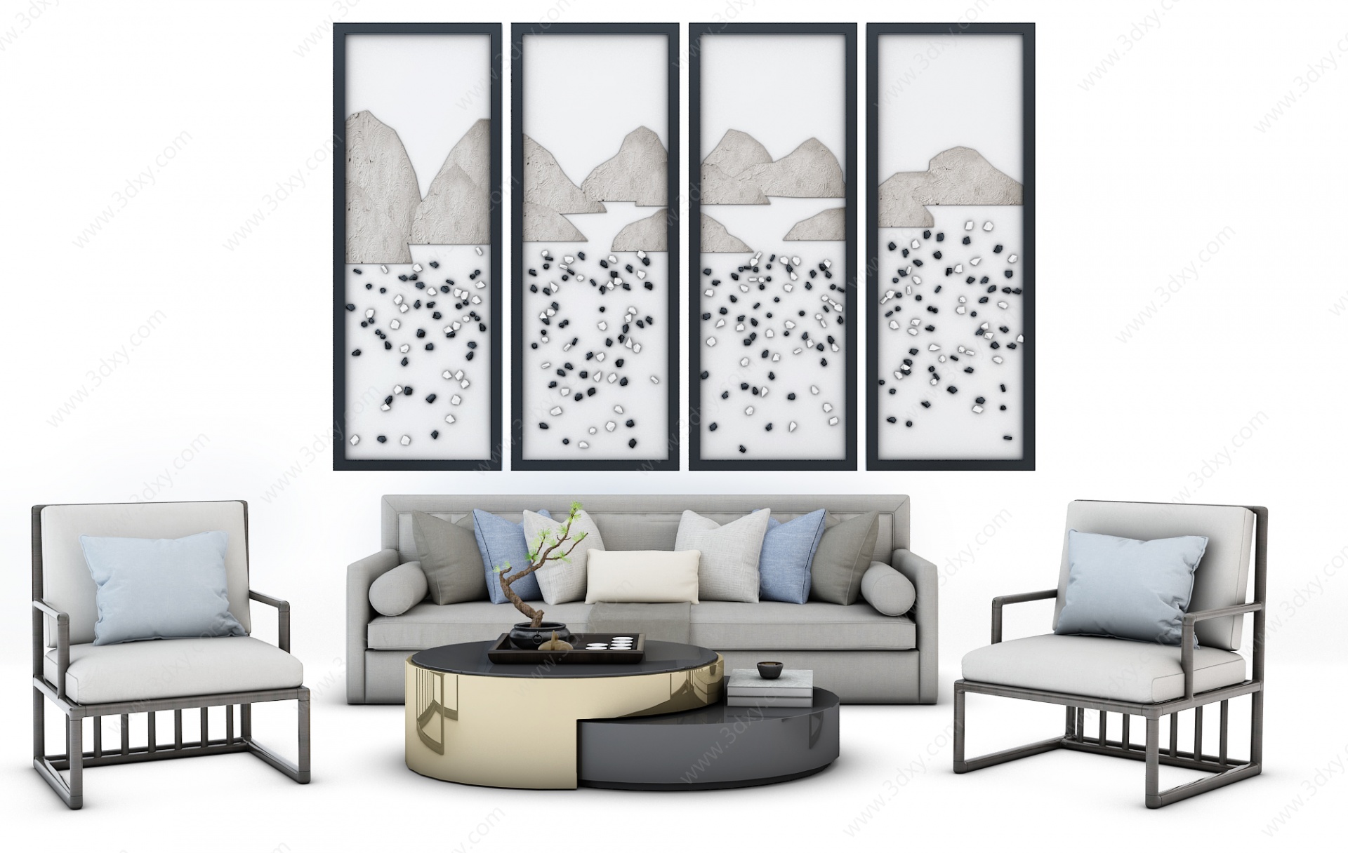 现代沙发茶几组合挂画3D模型