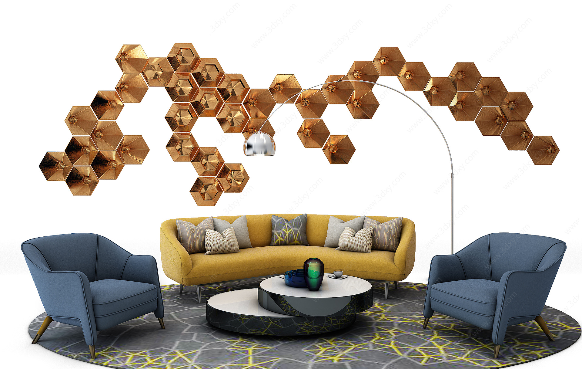现代沙发组合挂件3D模型