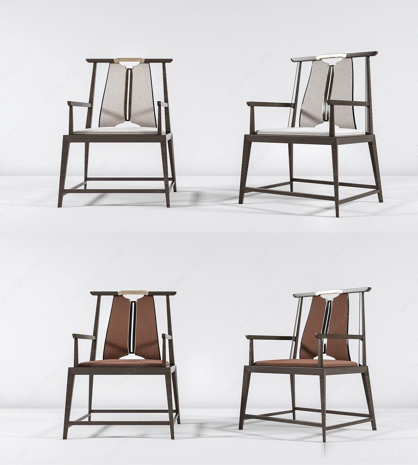 新中式单椅组合3D模型