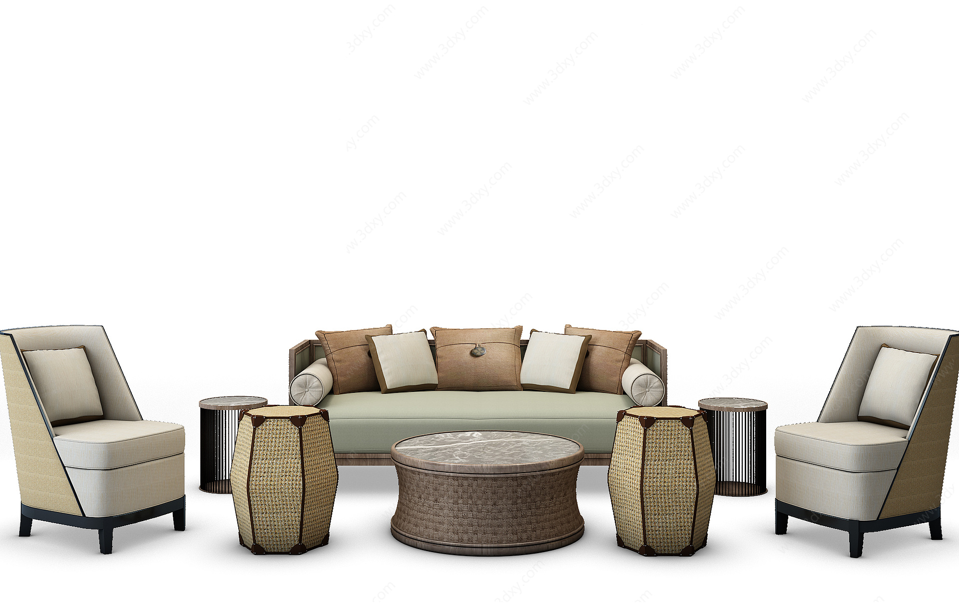 现代中式沙发组合墩子3D模型