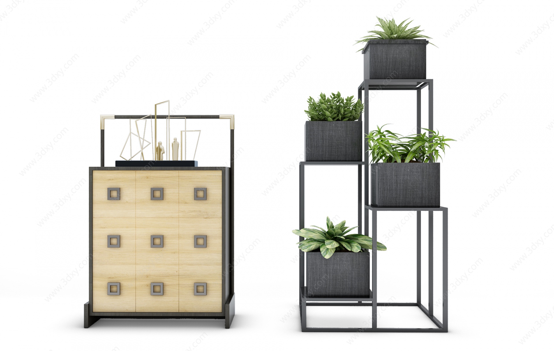 现代盆栽植物装饰柜3D模型
