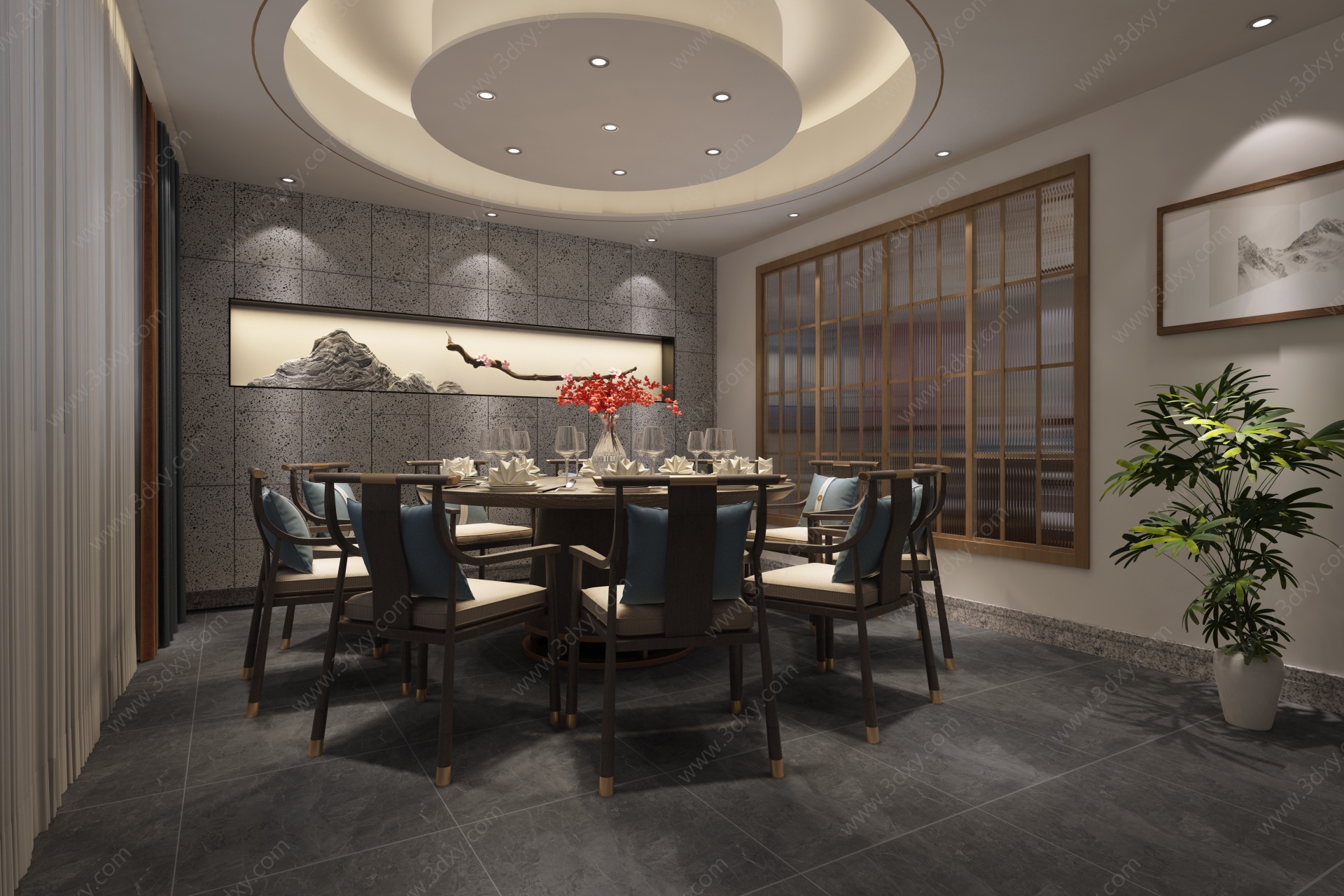 新中式中餐厅包厢3D模型