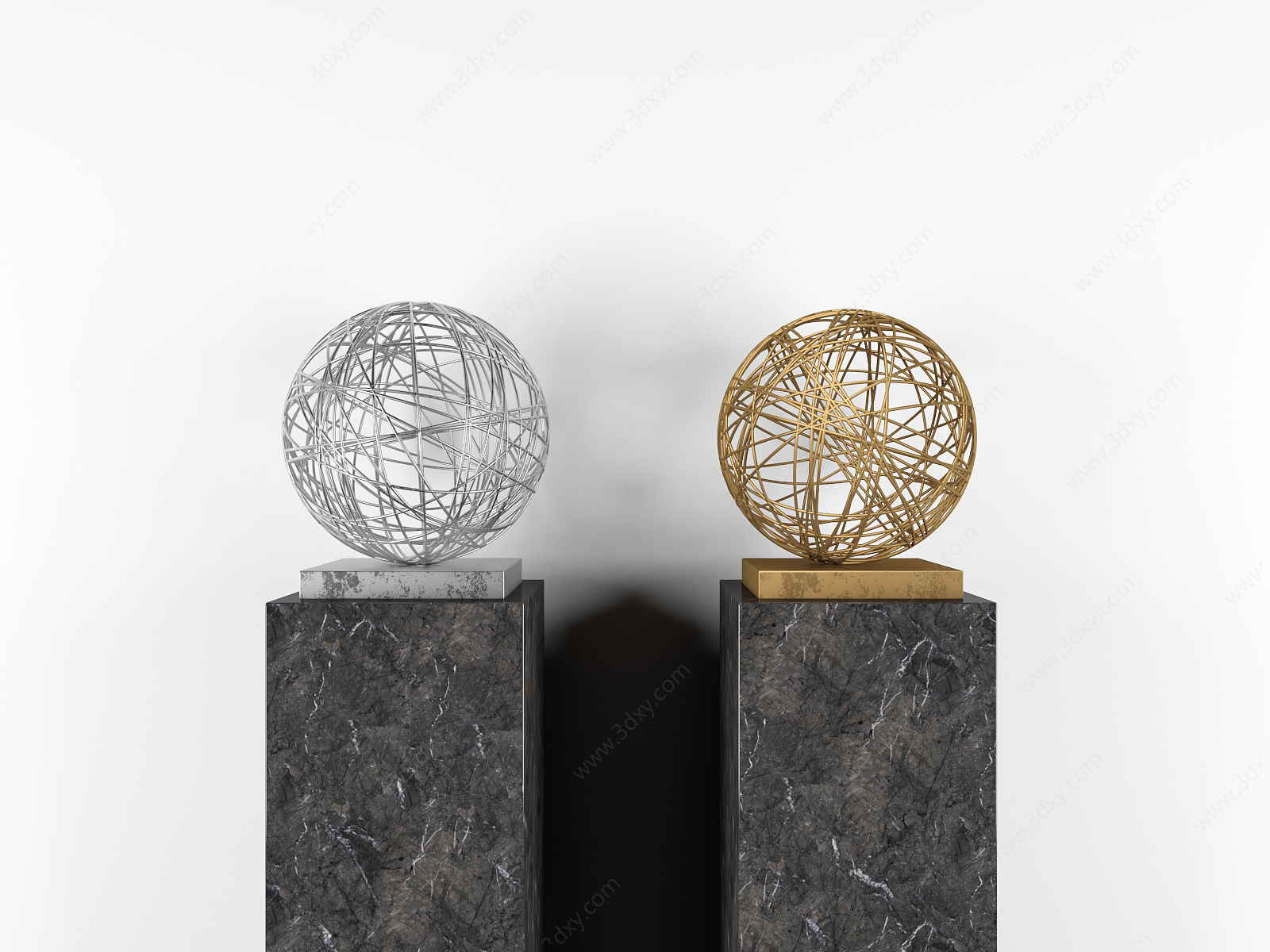 现代金属球雕塑摆件3D模型