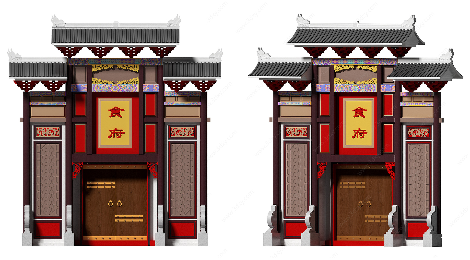 中式酒店门头3D模型