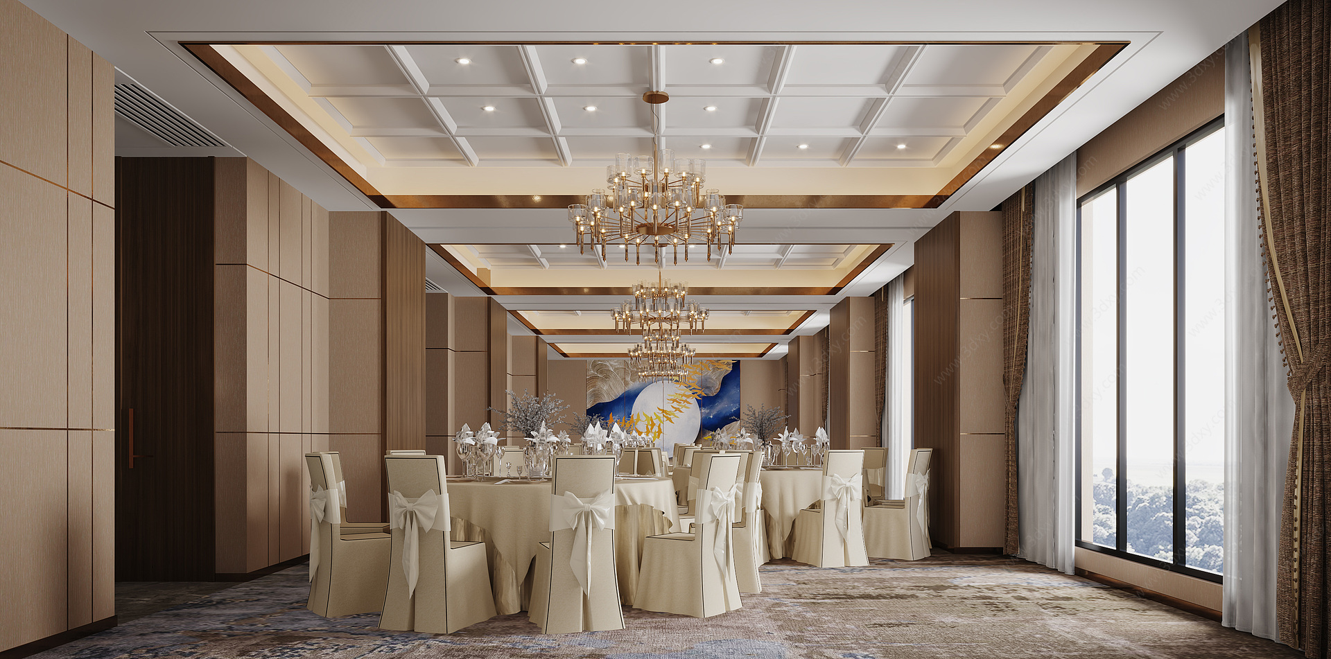 新中式酒店宴会厅3D模型