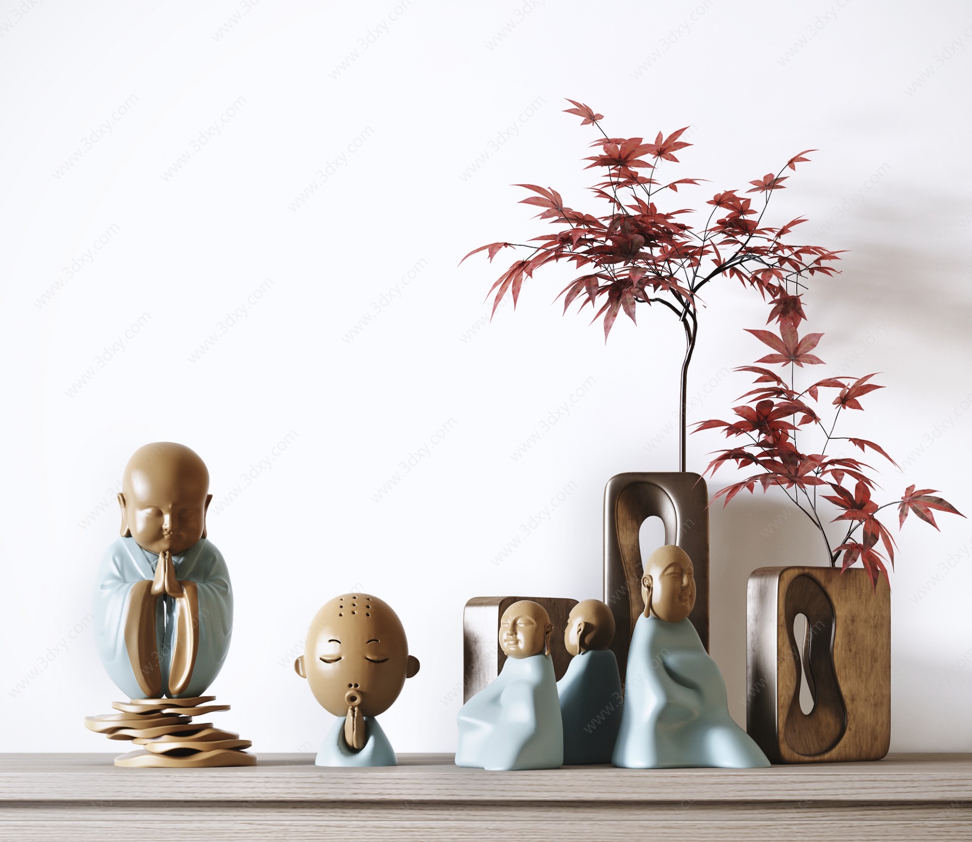 新中式雕塑装饰摆件组合3D模型